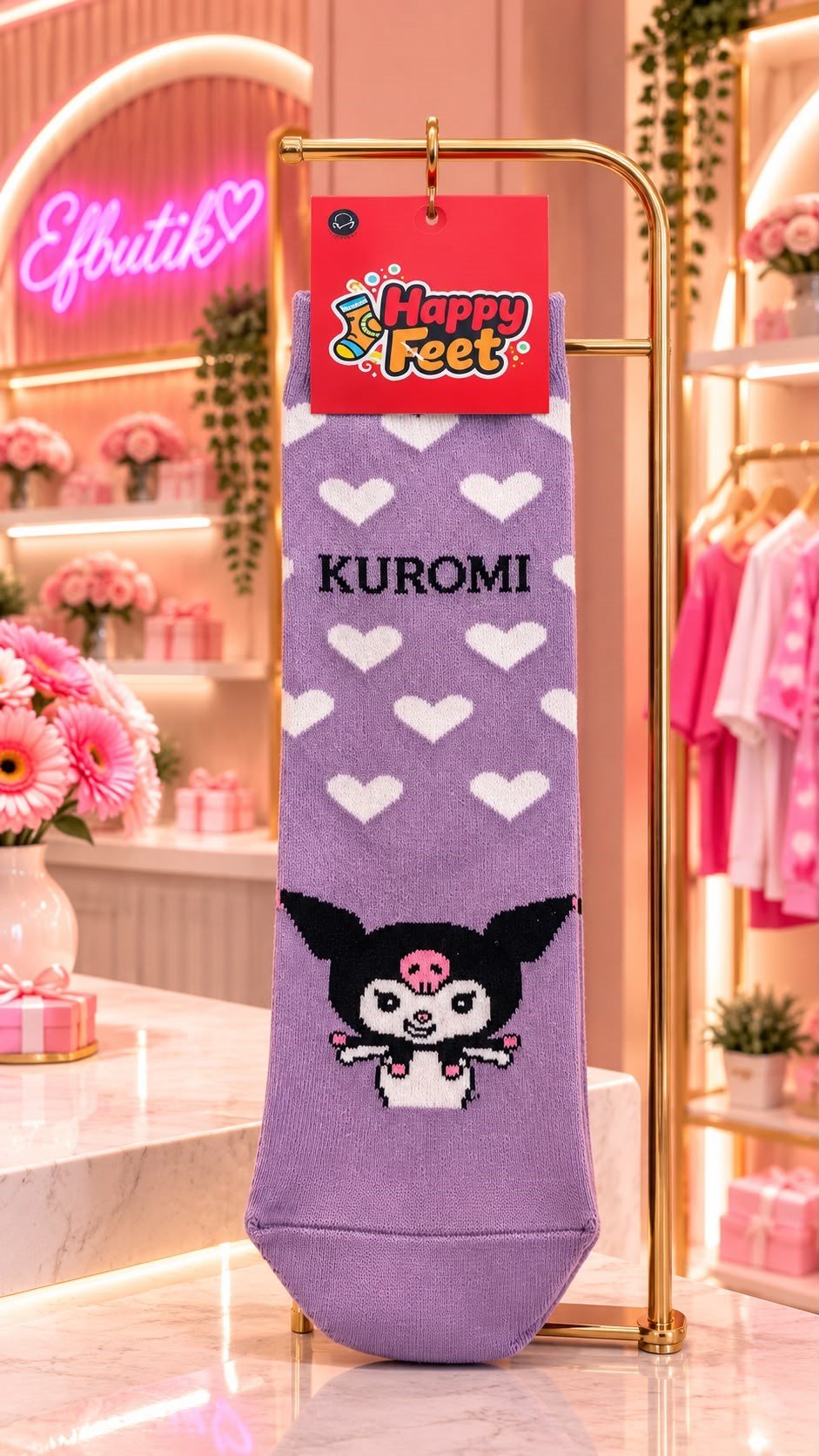 Mor Kalpli Kuromi Karakter Desenli  Çorap