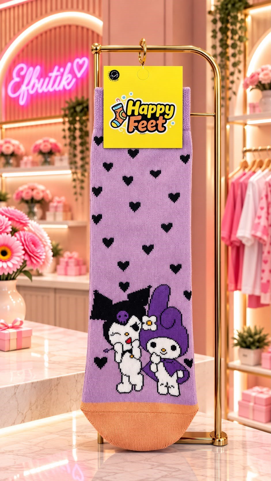 Mor Kuromi & My Melody Desenli Çorap