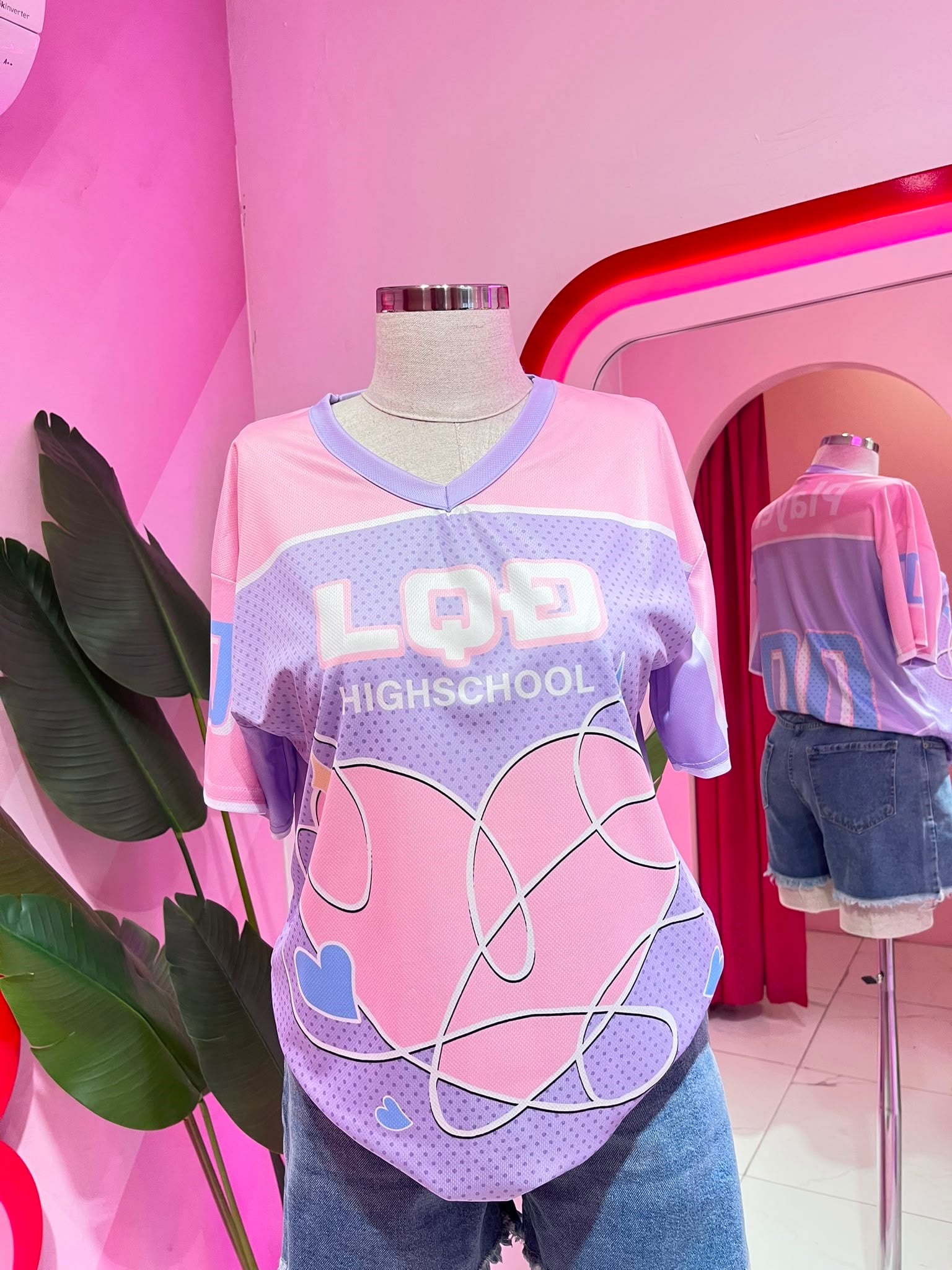 Pembe Mor V Yaka K-Pop Army Jersey T-Shirt 