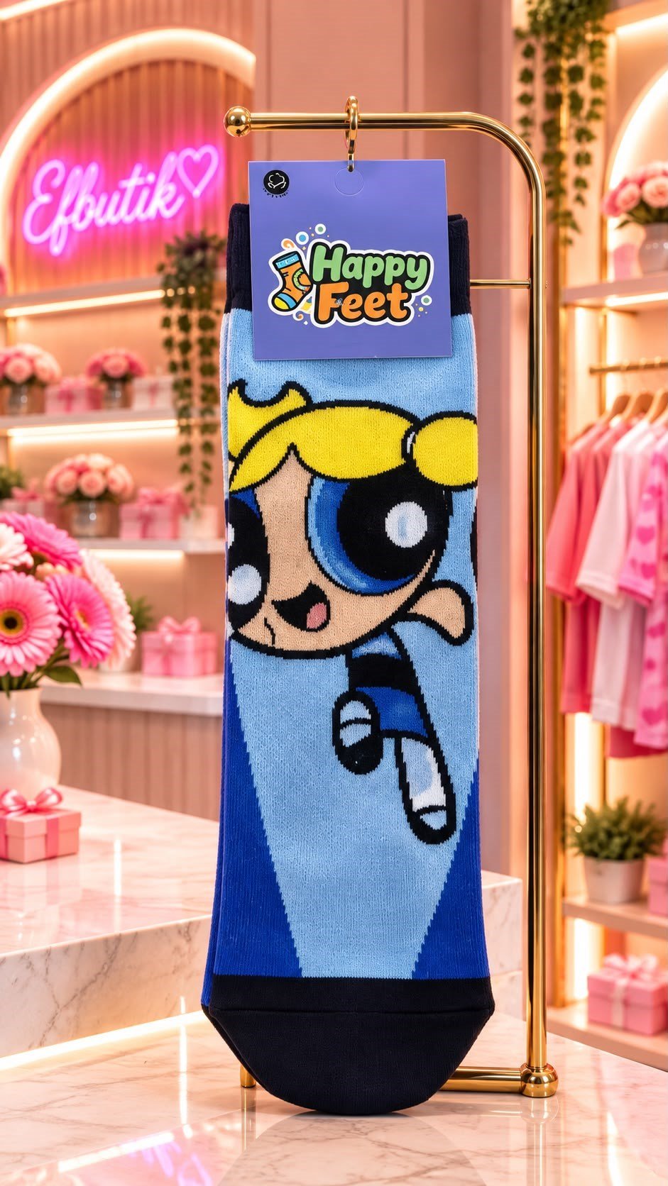 Powerpuff Girls Bubbles Desenli Çorap