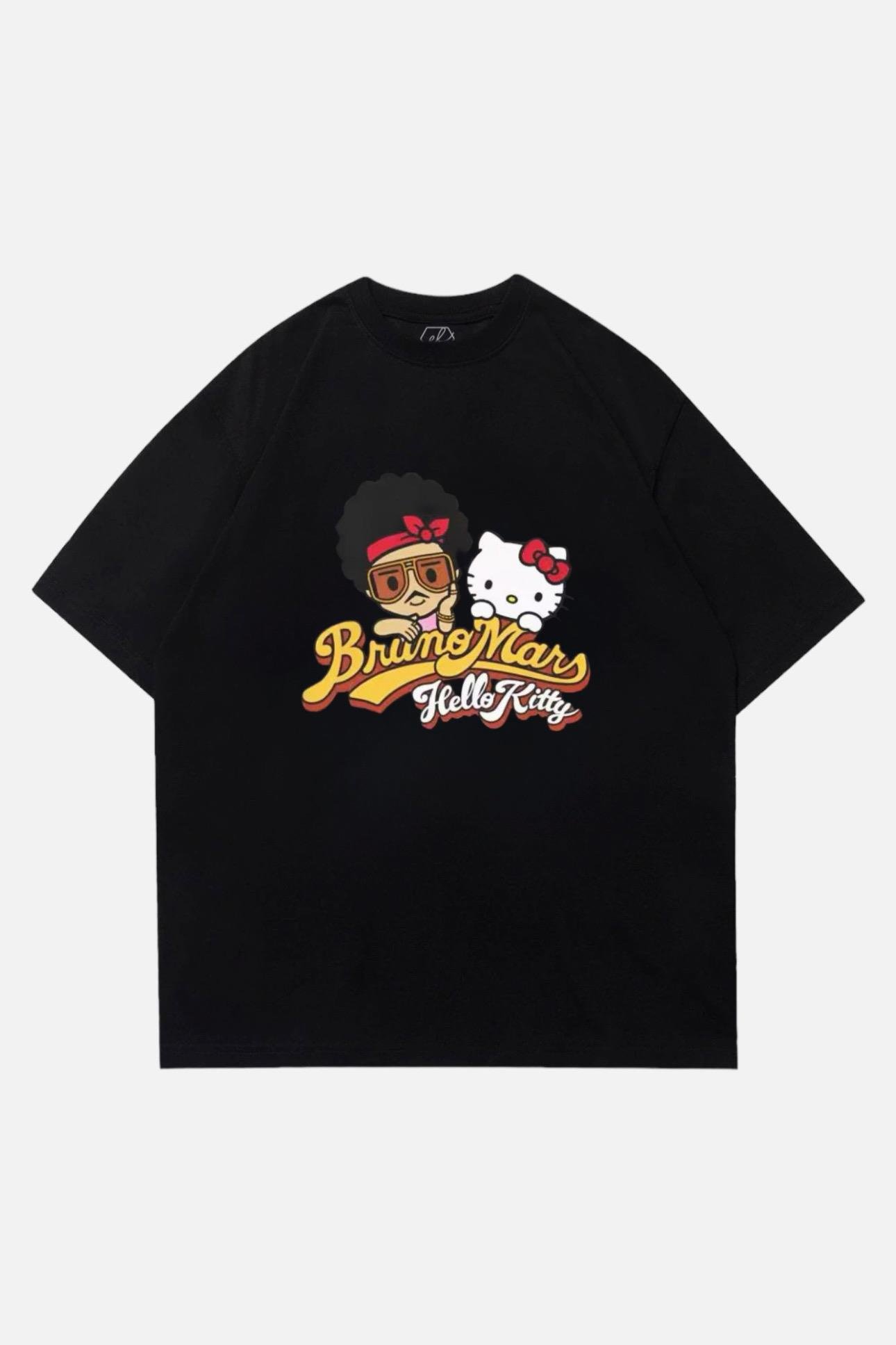 Siyah Unisex  Bruno Mars & Hello Kitty T-Shirt
