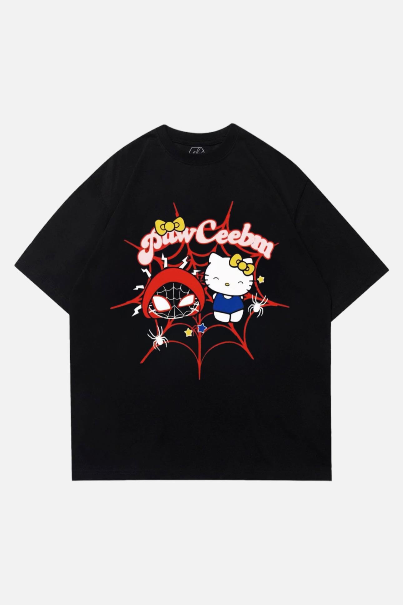 Siyah Unisex Spider& Hello Kitty PawceebmT-Shirt