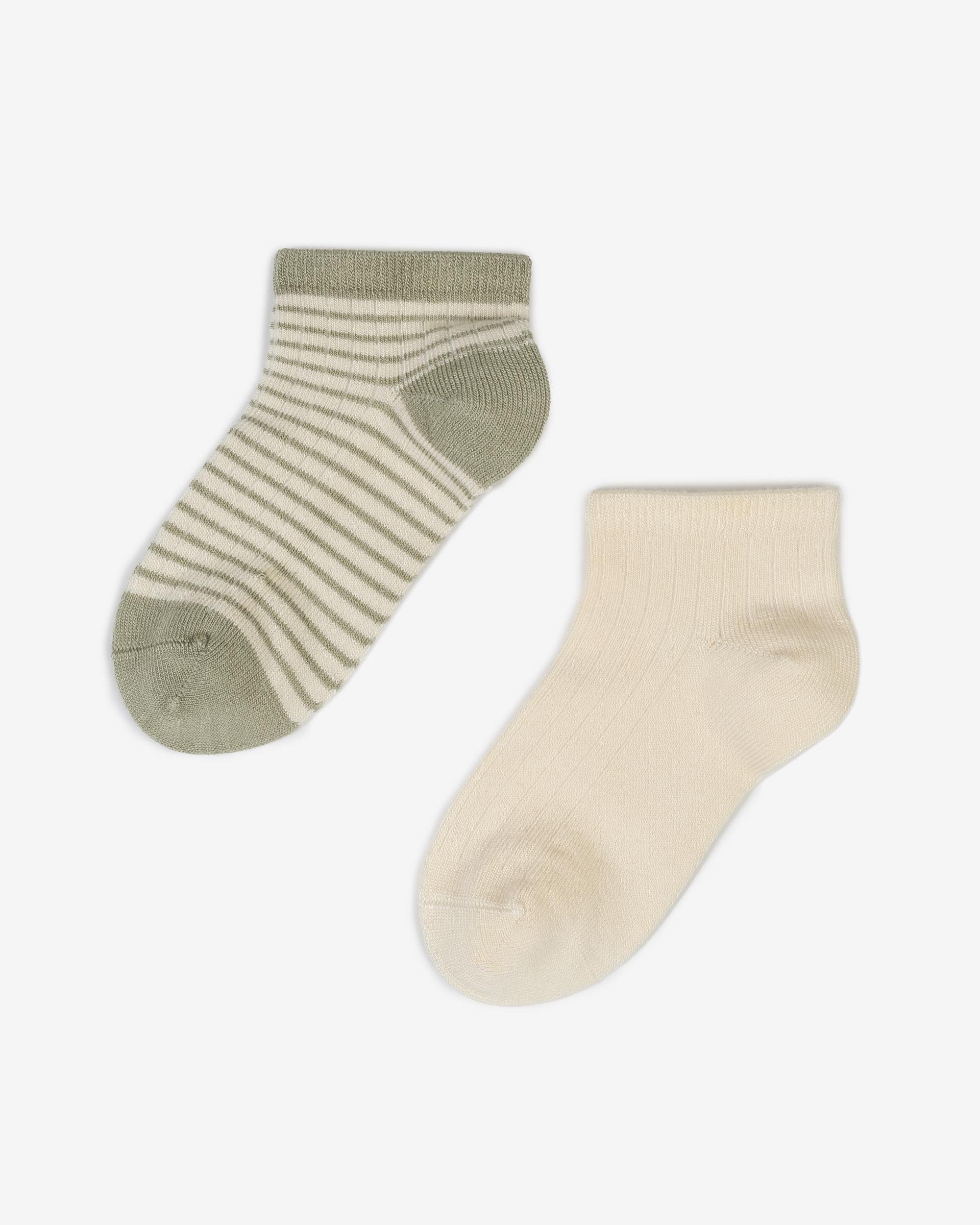 2li Erkek Çocuk Bambu Patik Çorap Yeşil Krem