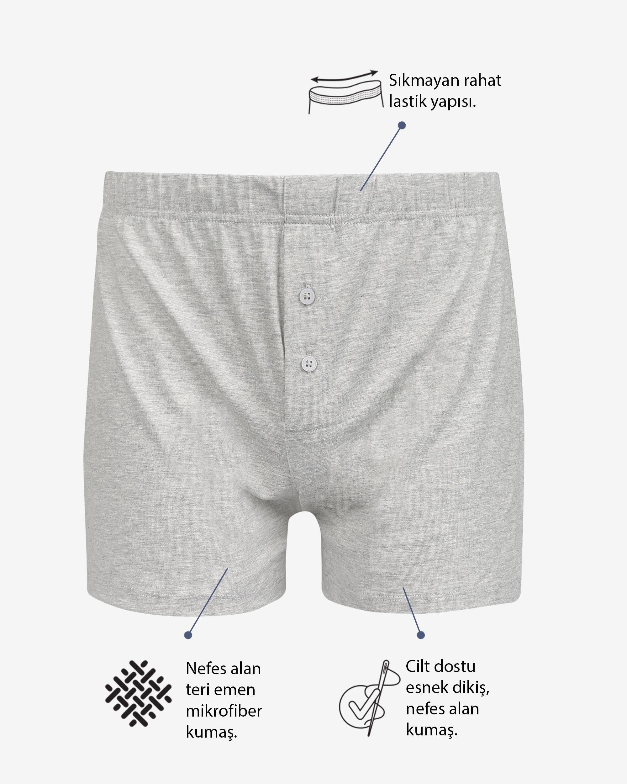 Düğmeli Gri Erkek Boxer