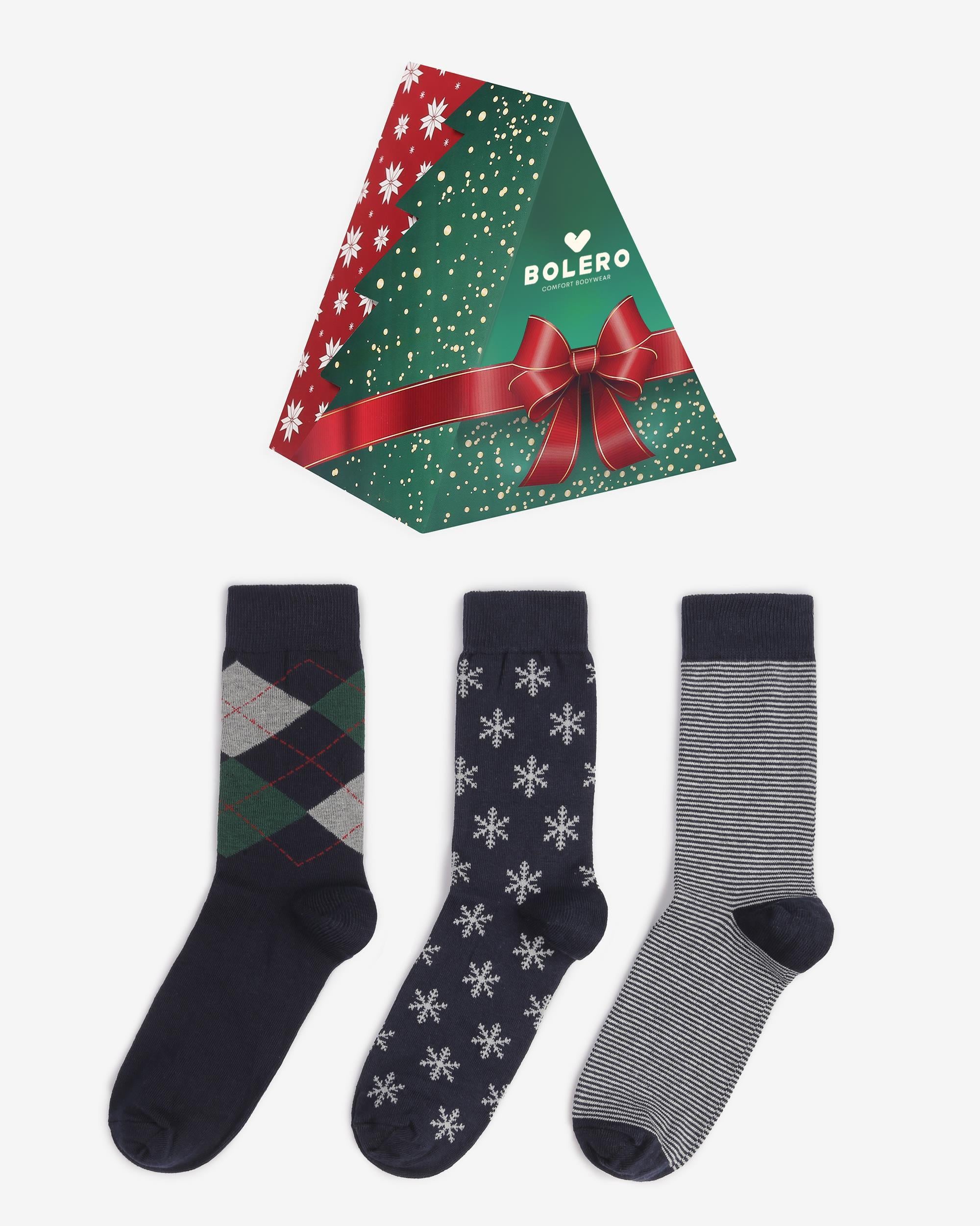 Erkek Hediyelik 3'lü Yılbaşı Çorap Kutulu