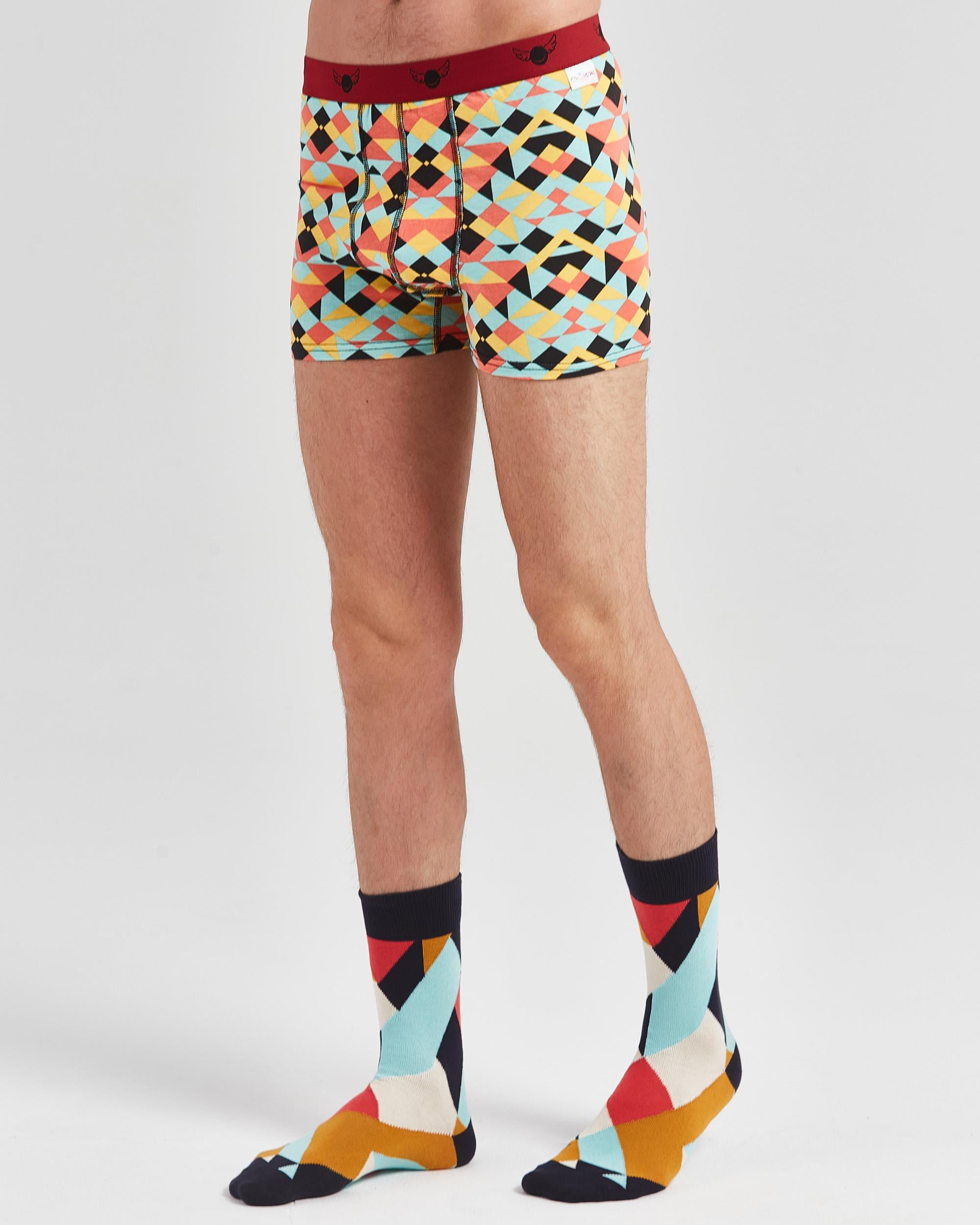 Geometric Retro Desen Boxer ve Çorap