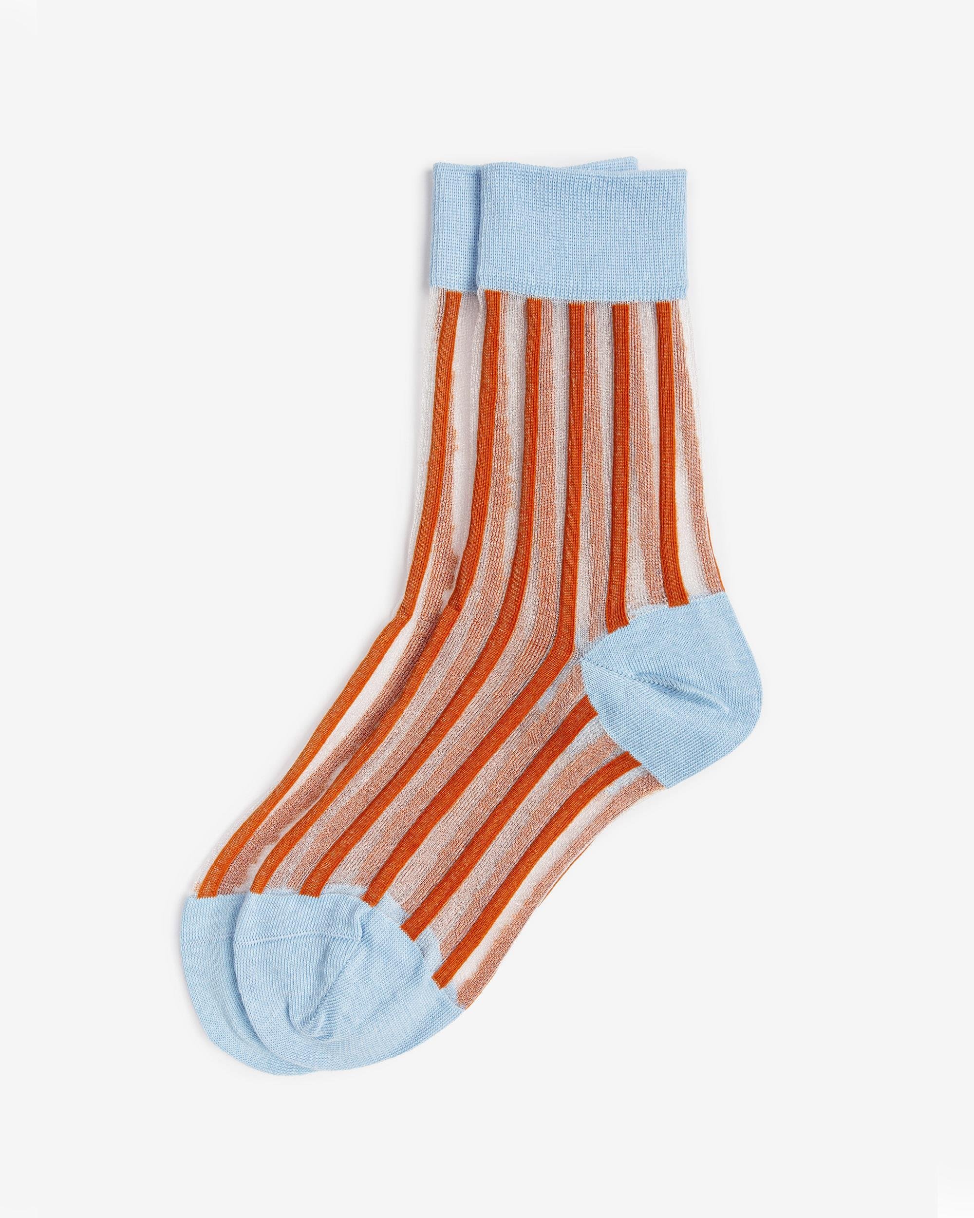 Japon Kore Tarzı Şeffaf Transparan Kadın Çorap Turuncu Çizgili