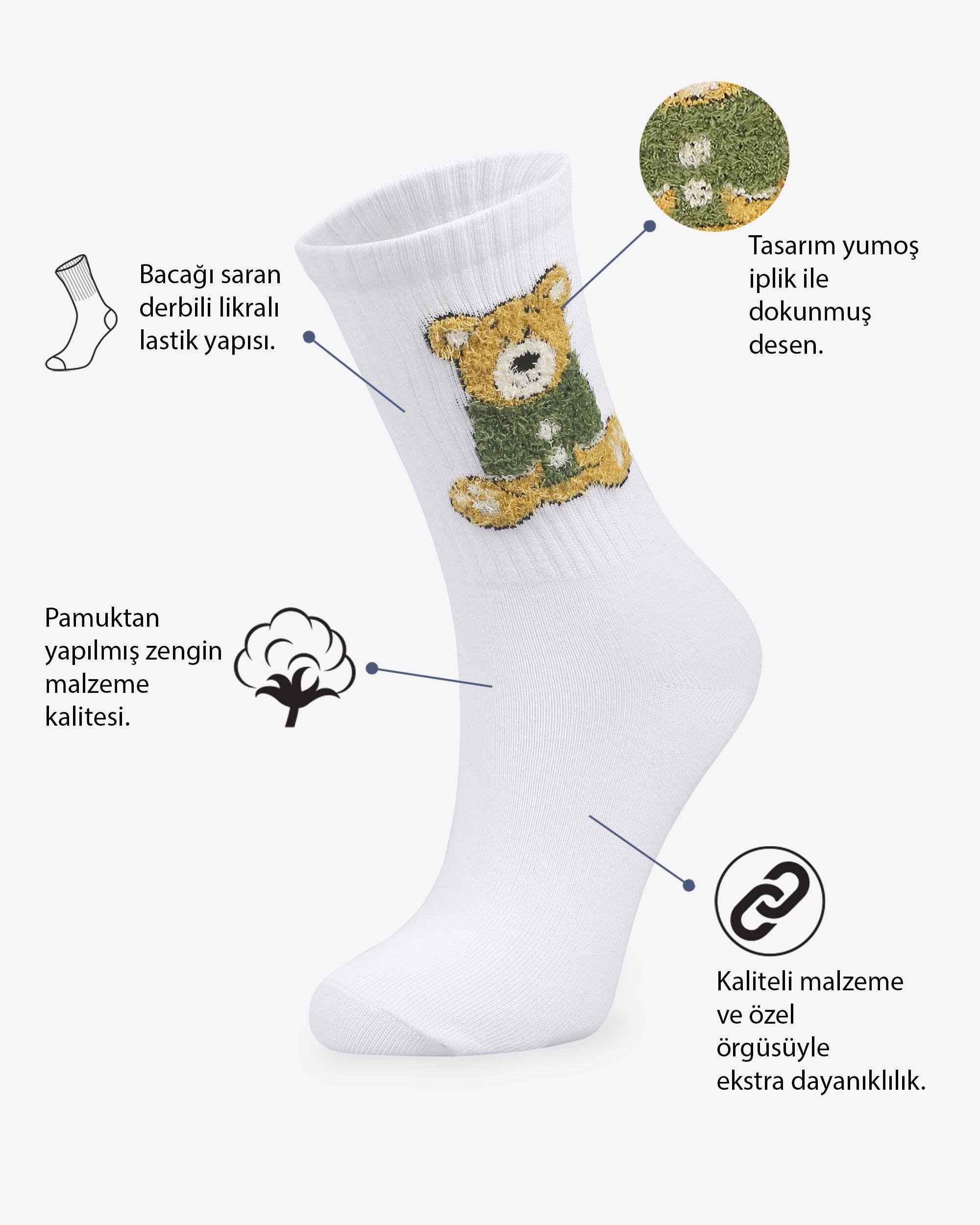 Kadın 3'lü Ayıcıklı Kolej Çorabı