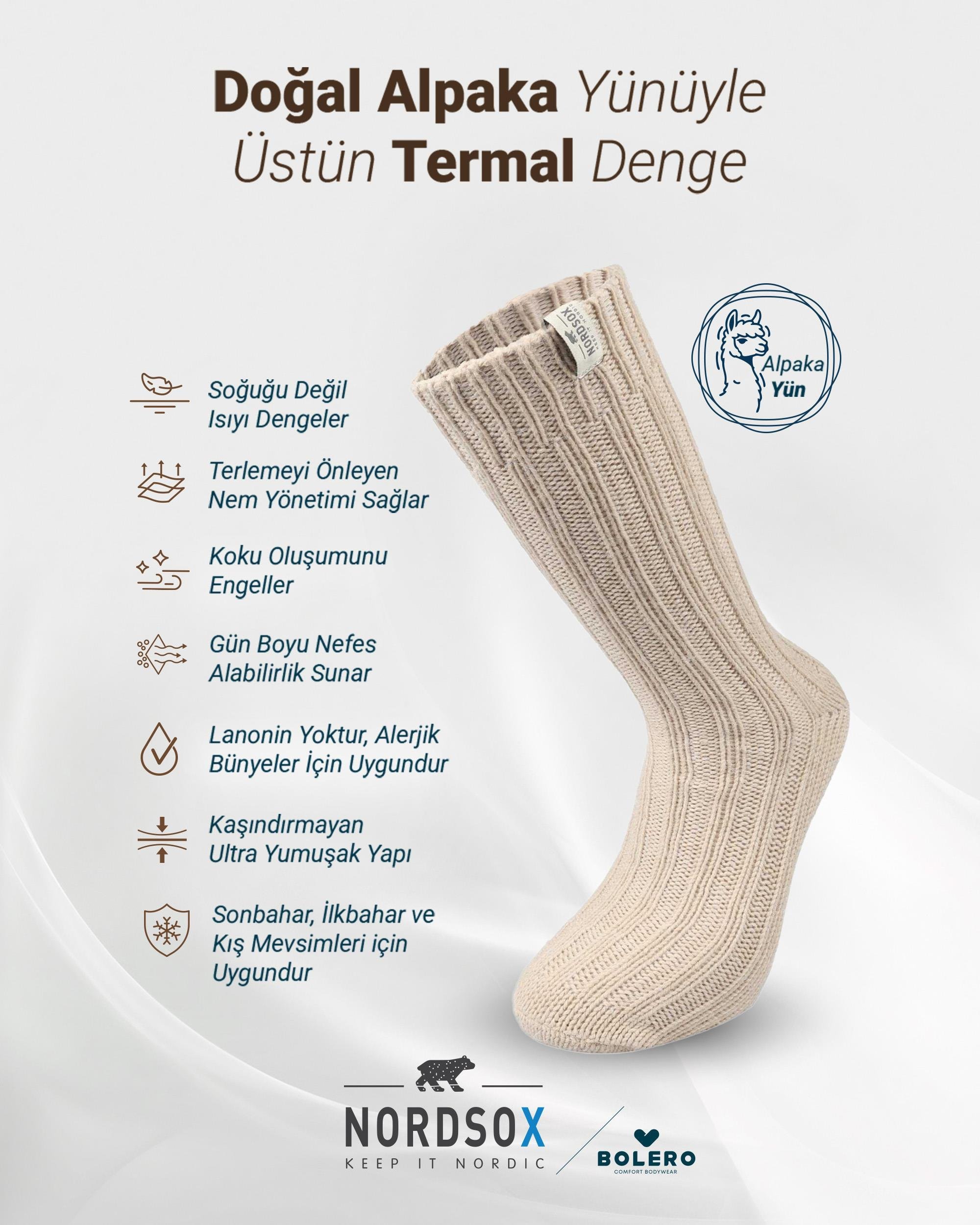 Kadın Alpaka Kışlık Yün Çorap Bej