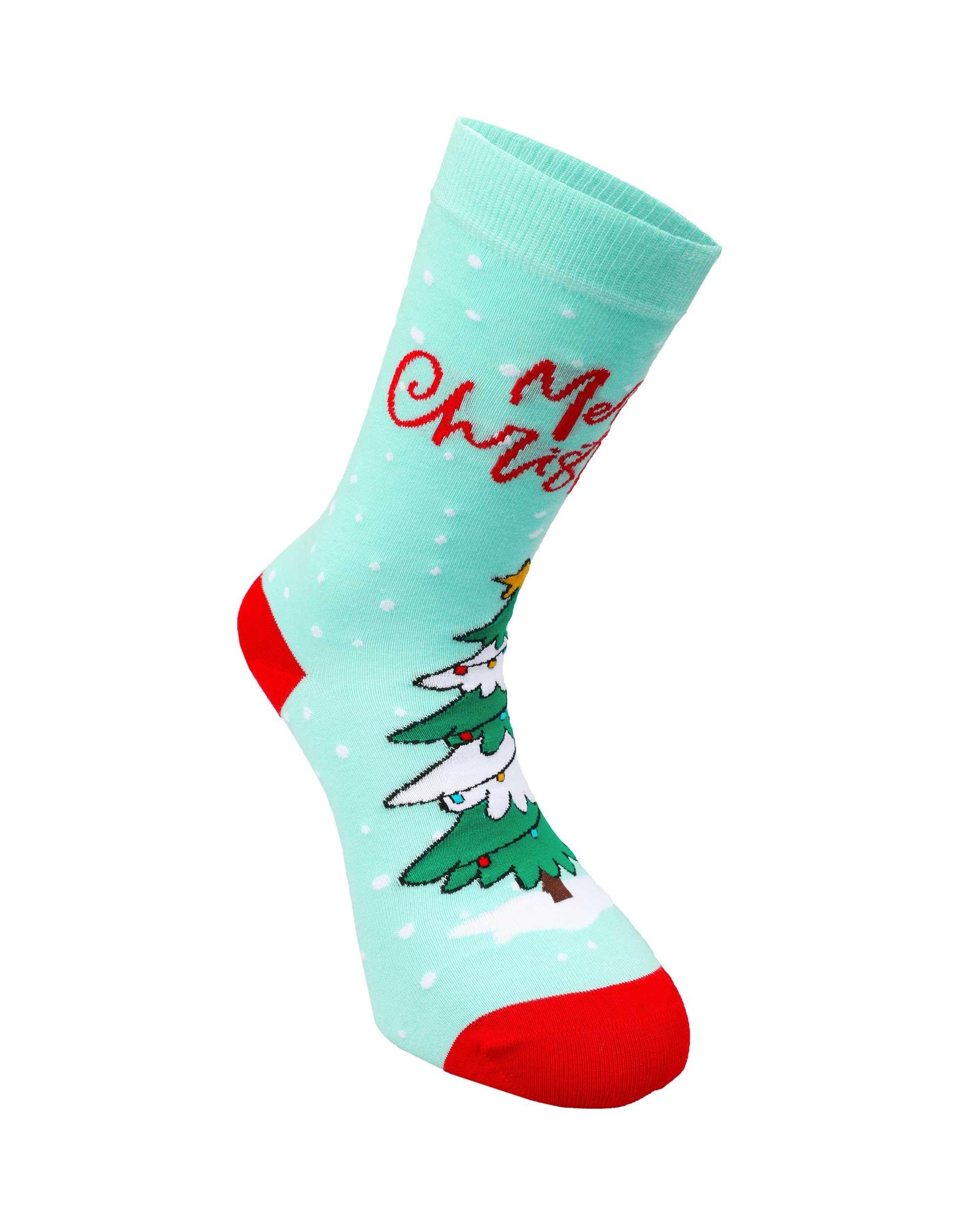 Kadın Çam Ağacı Desenli Eşi Farklı Yılbaşı Çorabı