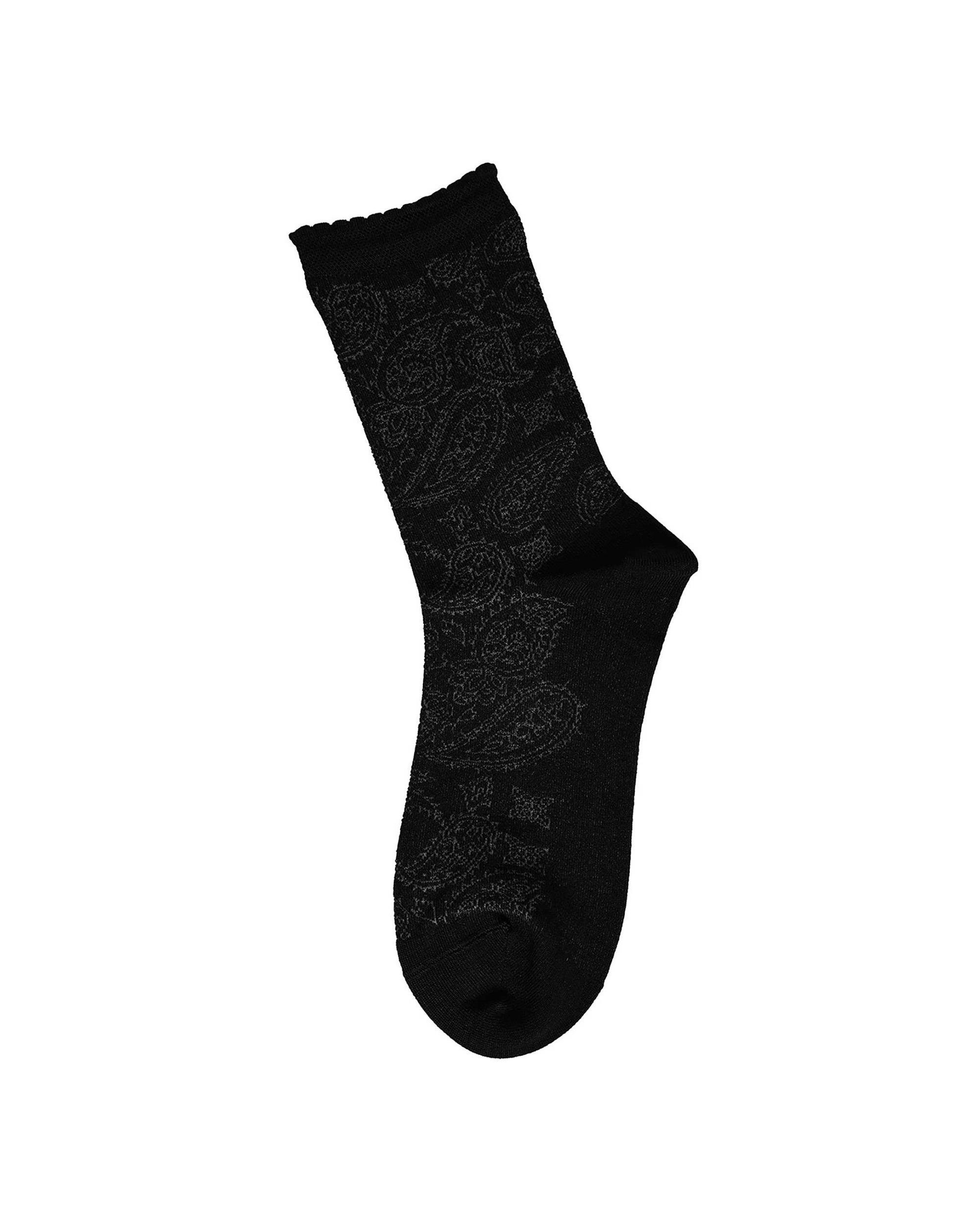 Kadın Premium Dikişsiz Bambu Çorap Şal Desen Siyah