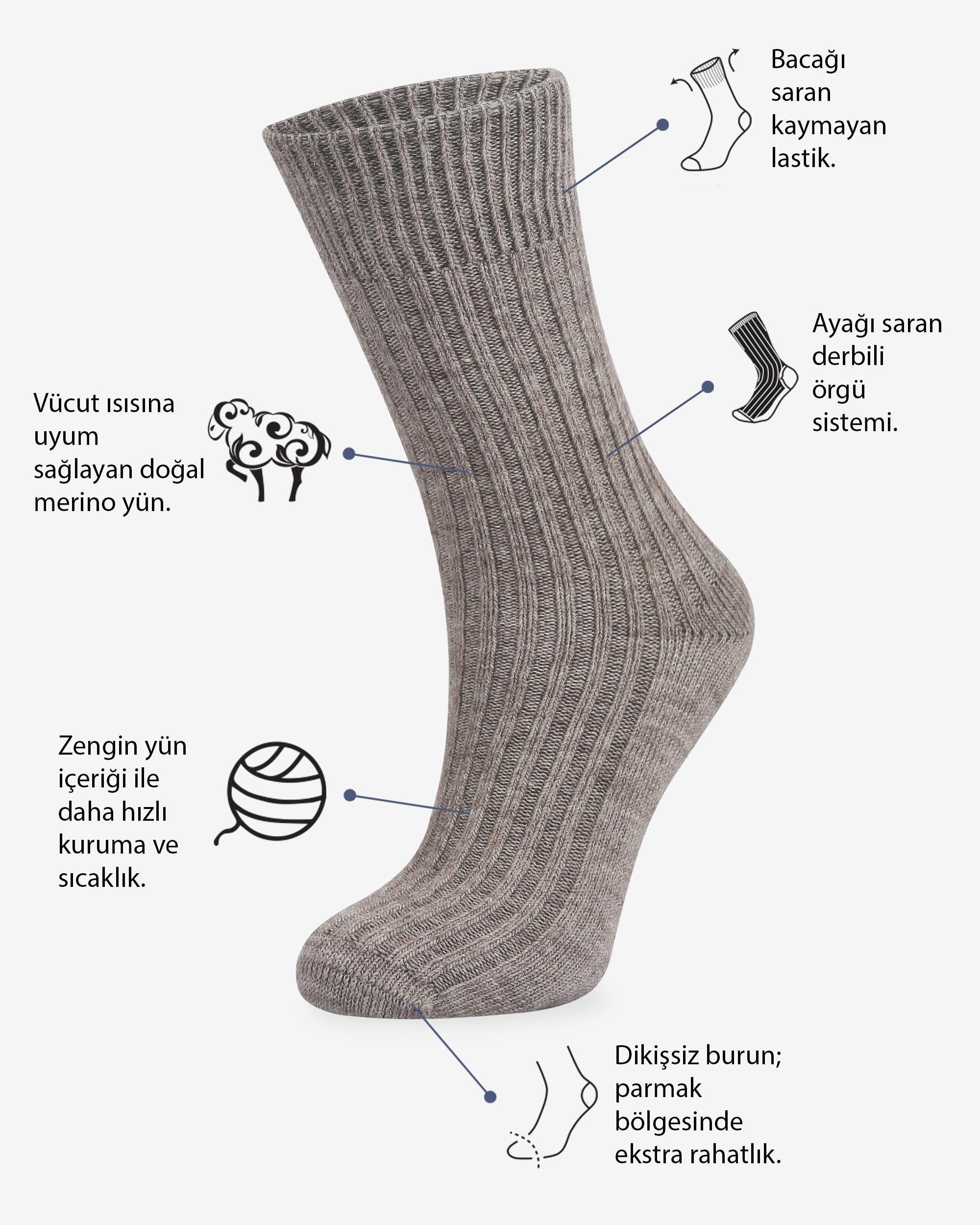 Merino Yün Kadın Çorap Kahve