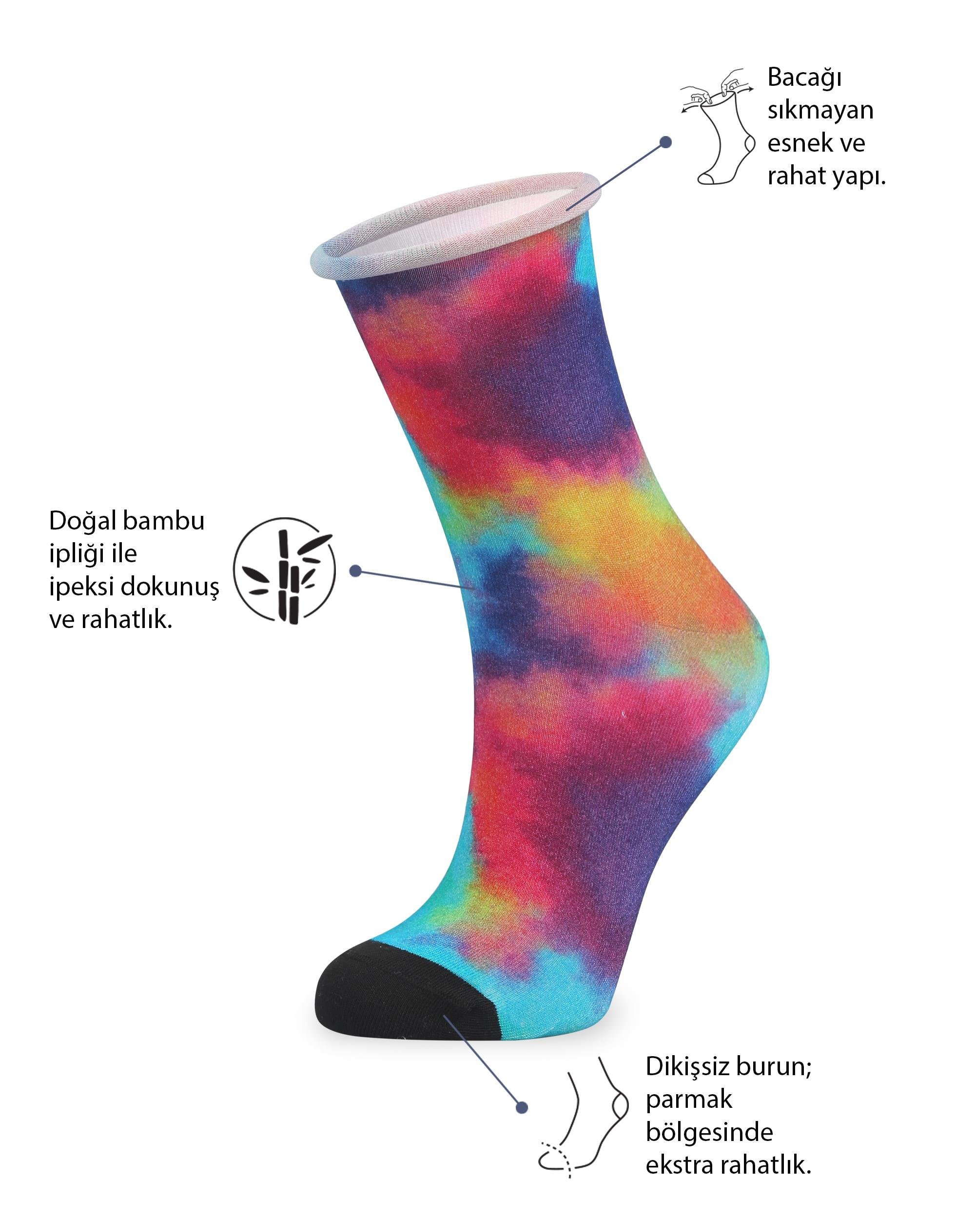 Roll Top Lastiksiz Kadın Batik Baskılı Soket Çorap