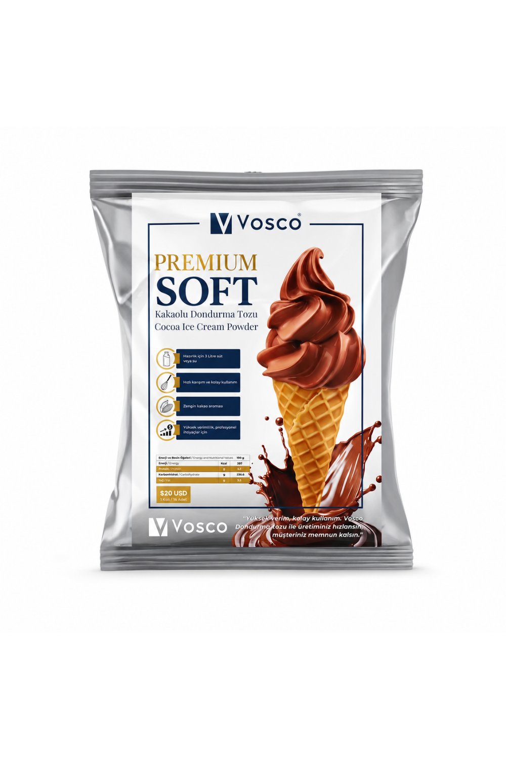 Premium Soft Kakaolu Dondurma Tozu - Soft Dondurma Karışımı 750 g
