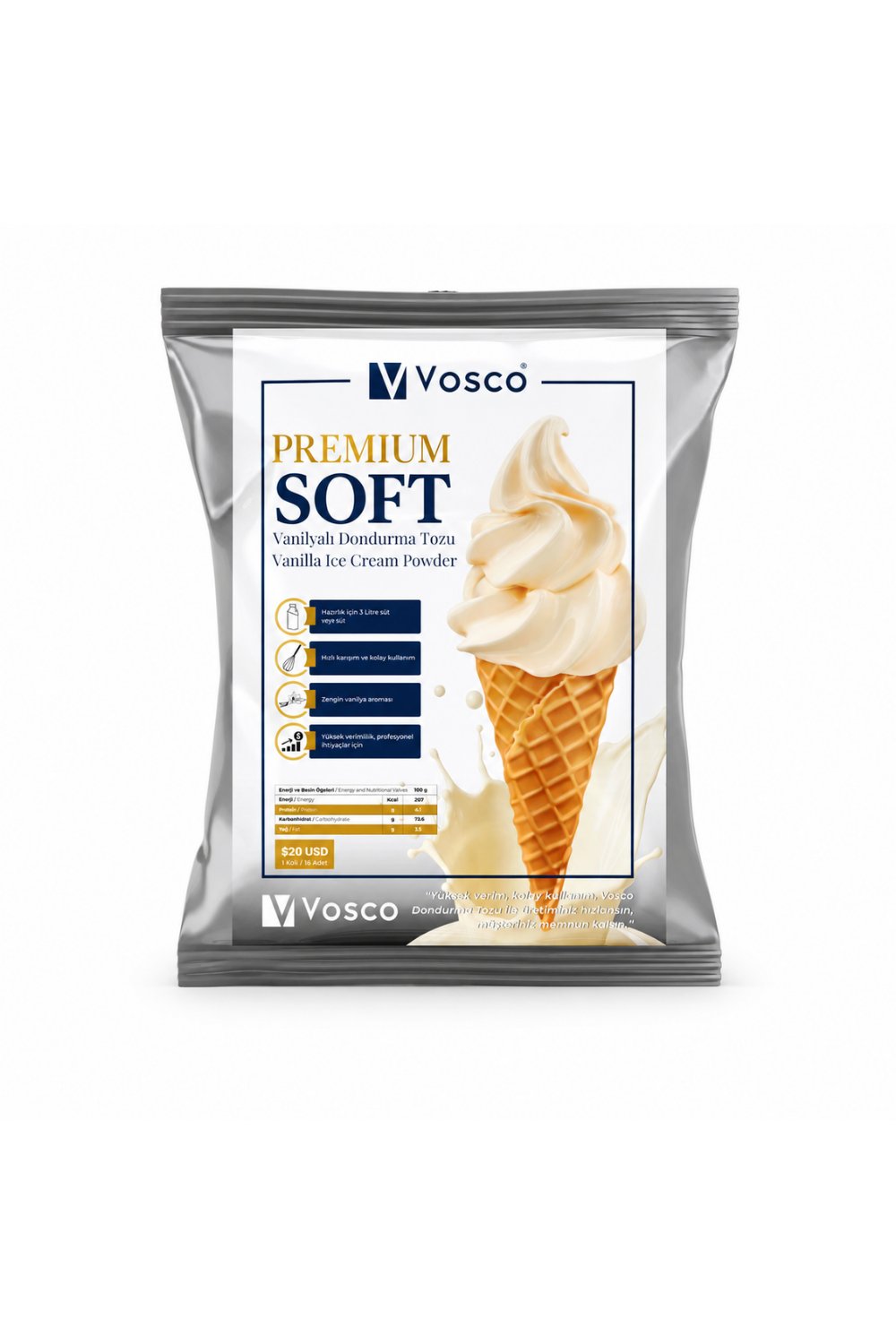 Premium Soft Vanilyalı Dondurma Tozu - Soft Dondurma Karışımı 750 g