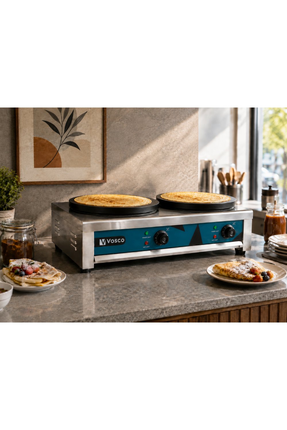 Vosco Çift Gözlü Elektrikli Krep Makinesi - 2 x 40 cm Profesyonel Krep Makinesi