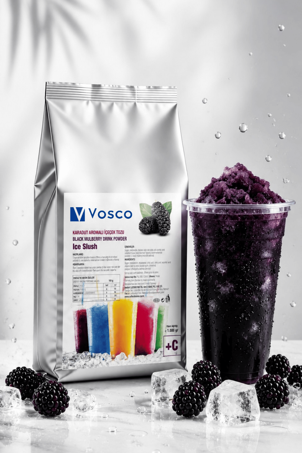Vosco Karadut Aromalı Buzlaş (Ice Slush) Tozu 1 Kg (+C Vitaminli) - Profesyonel Frozen İçecek Karışımı