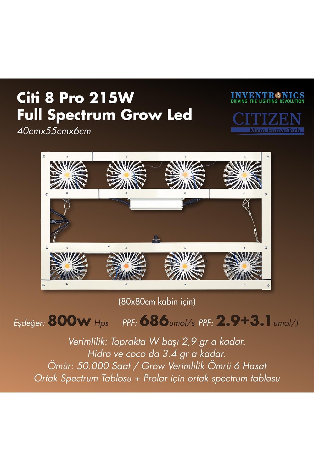 CİTİ 8 PRO 215W Full Spectrum Grow Led Lamba