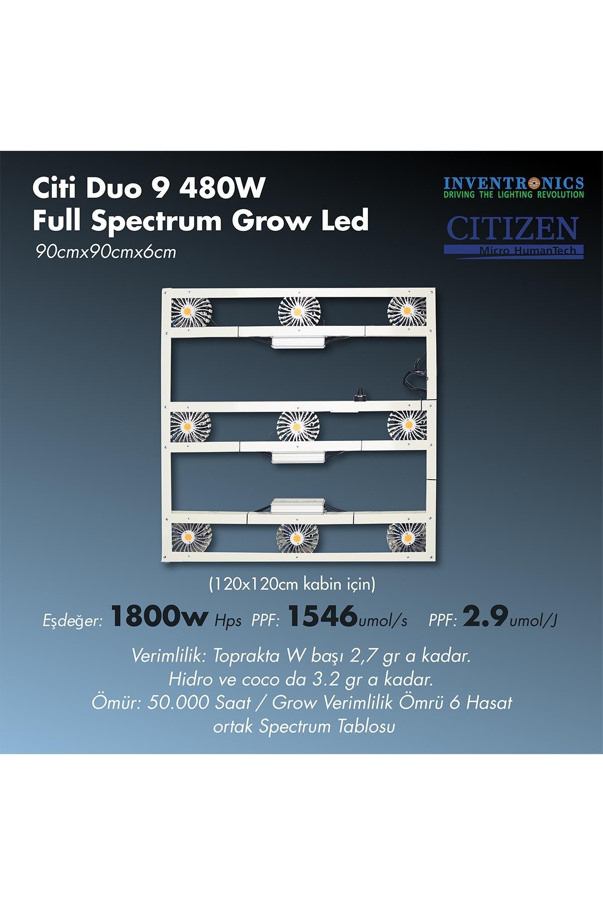 CİTİ 9 DUO 480W Full Spectrum Grow Led Lamba