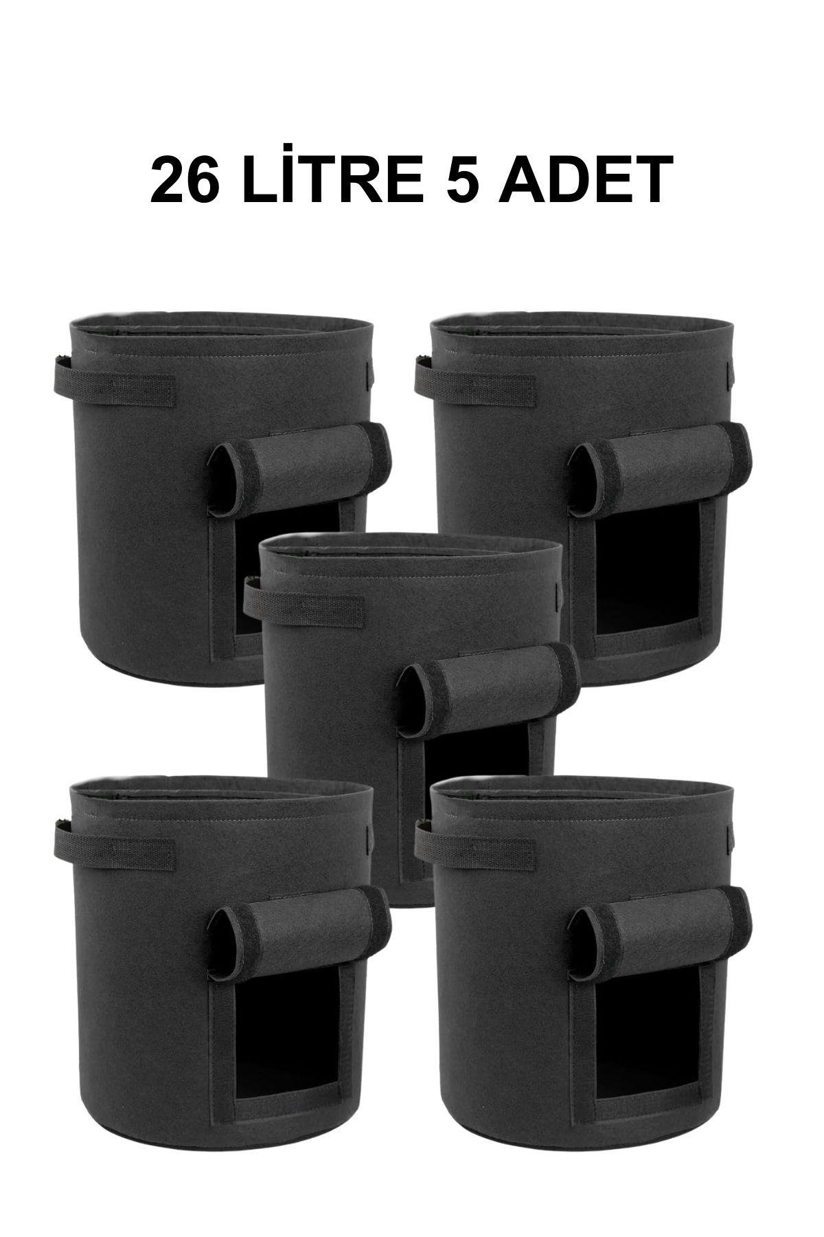 Grow Wizard Pencereli Kumaş Saksı Pot 26 Litre 5 Adet