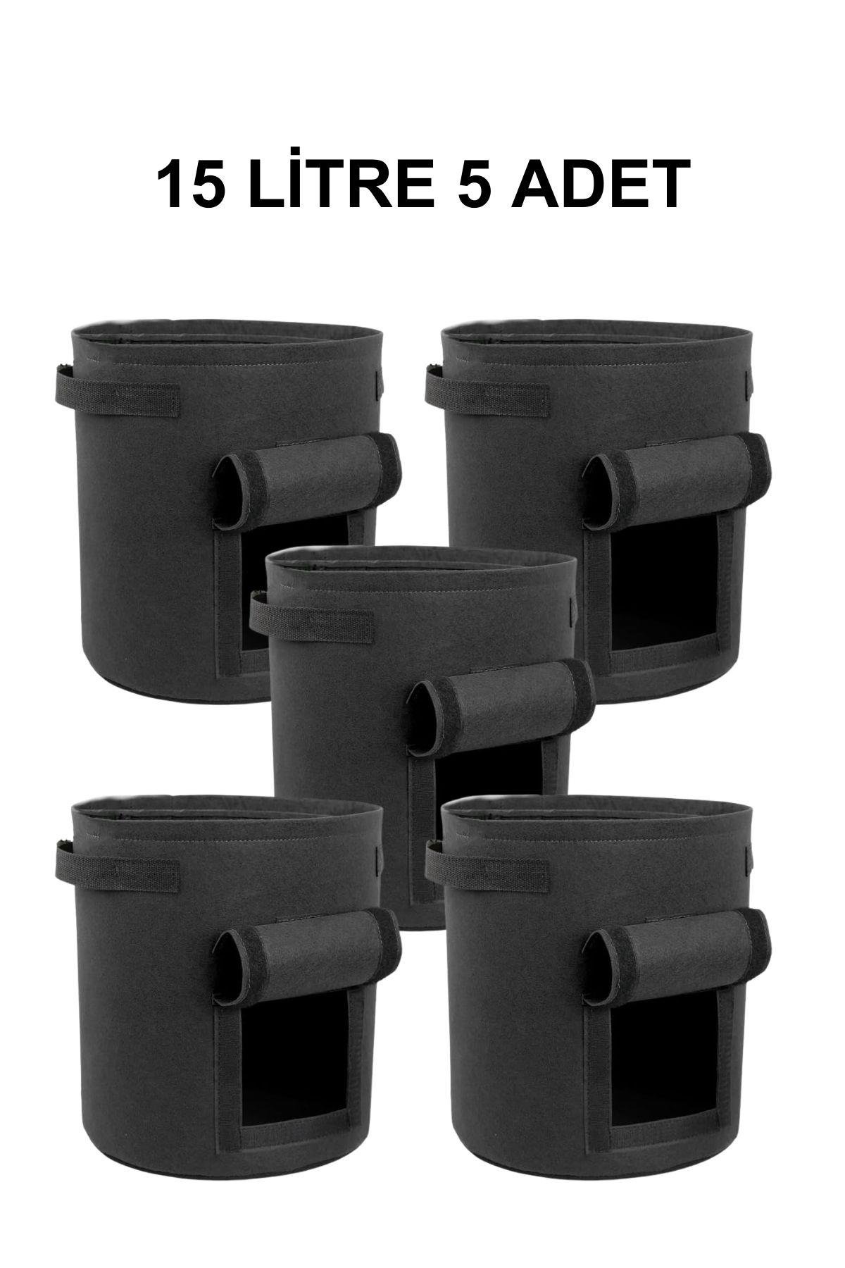 Grow Wizard Pencereli Kumaş Saksı Pot 15 Litre 5 Adet