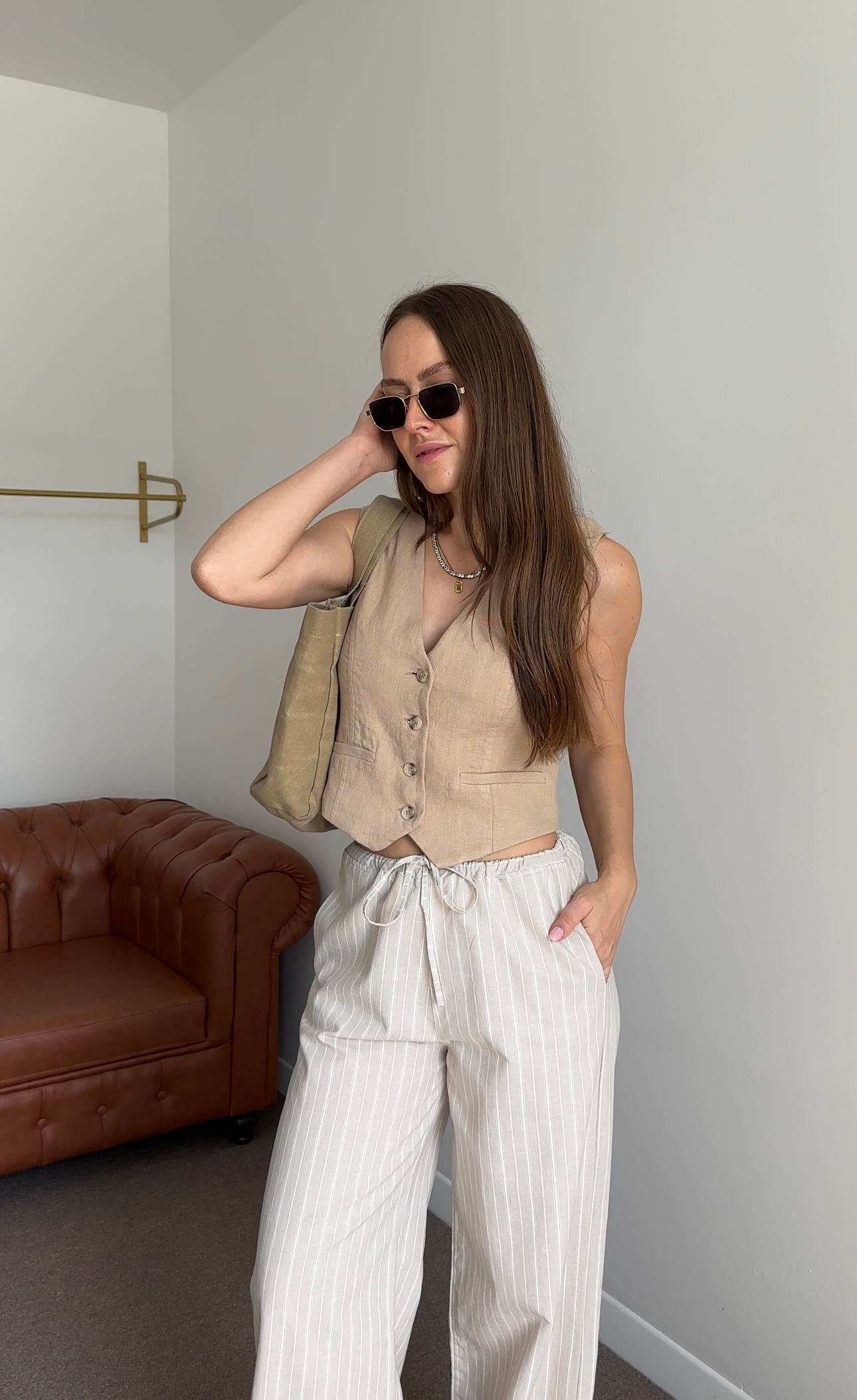 %100 HAM KETEN ASTARLI CAMEL YELEK