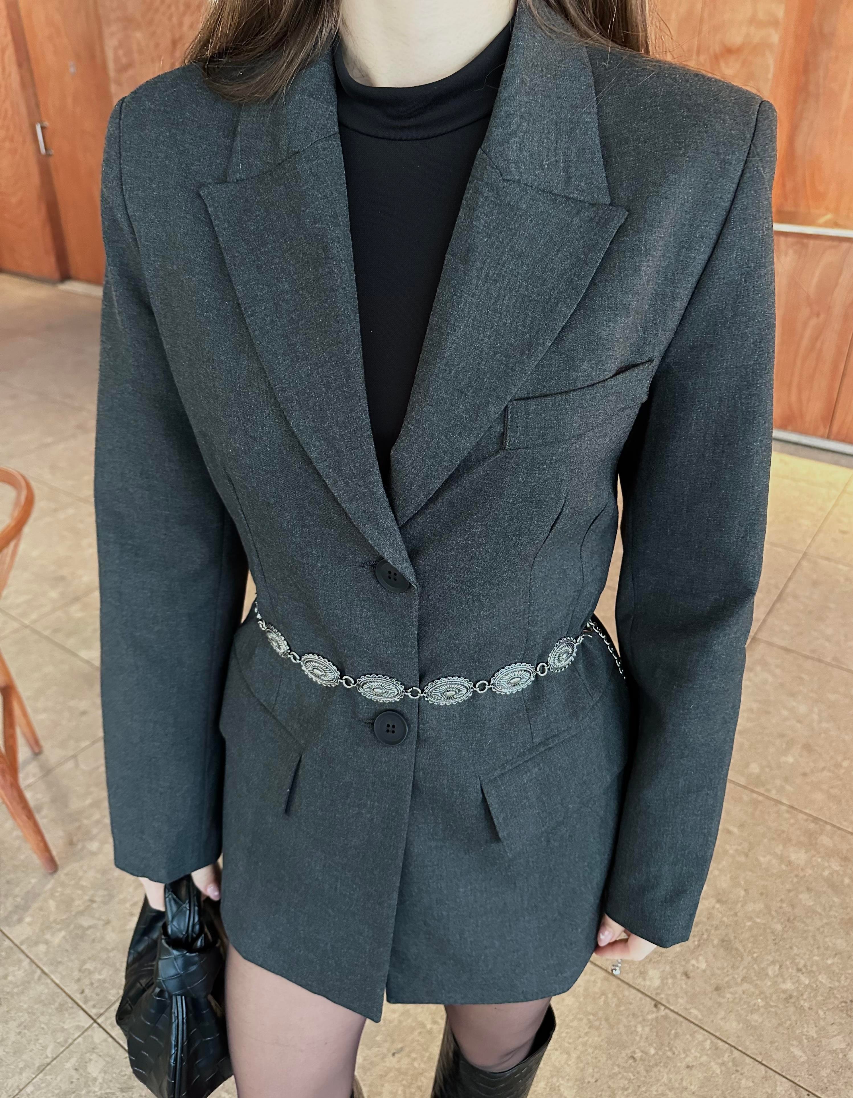 BELDEN OTURTMALI DÜĞMELİ ANTRASİT BLAZER CEKET
