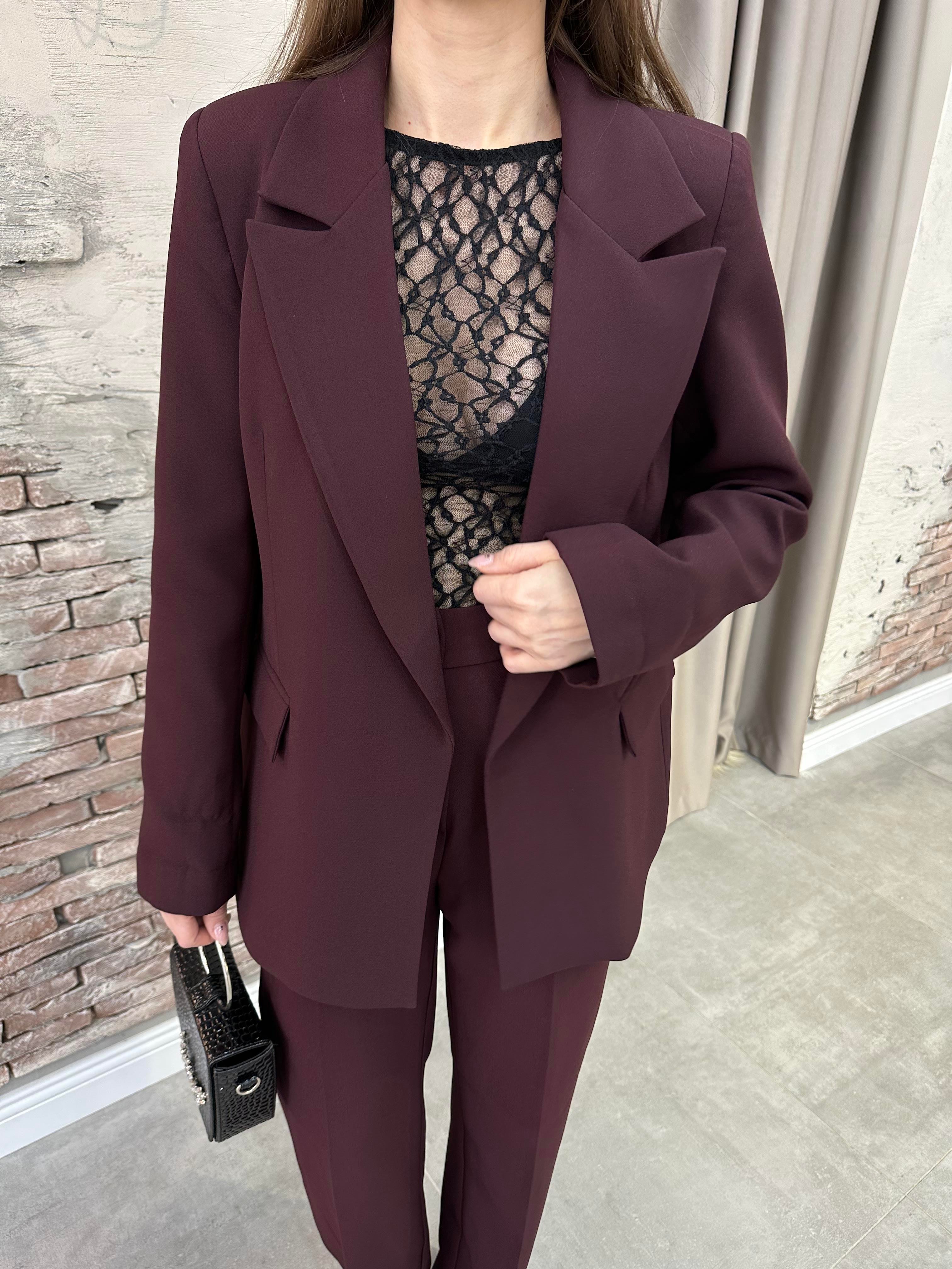 BORDO KOLU KATLAMALI BLAZER CEKET
