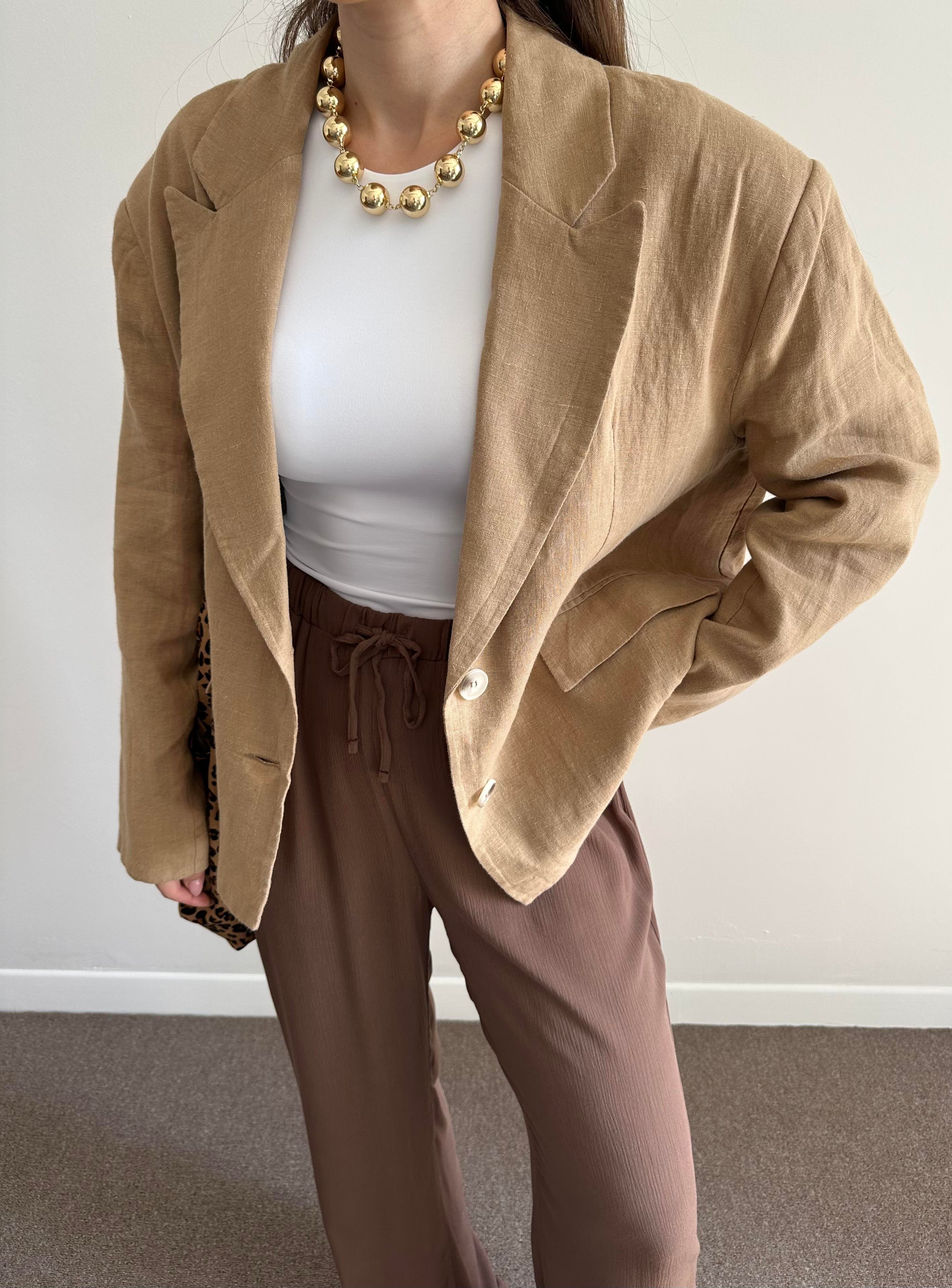 CAMEL ASTARLI %100 KETEN BLAZER CEKET