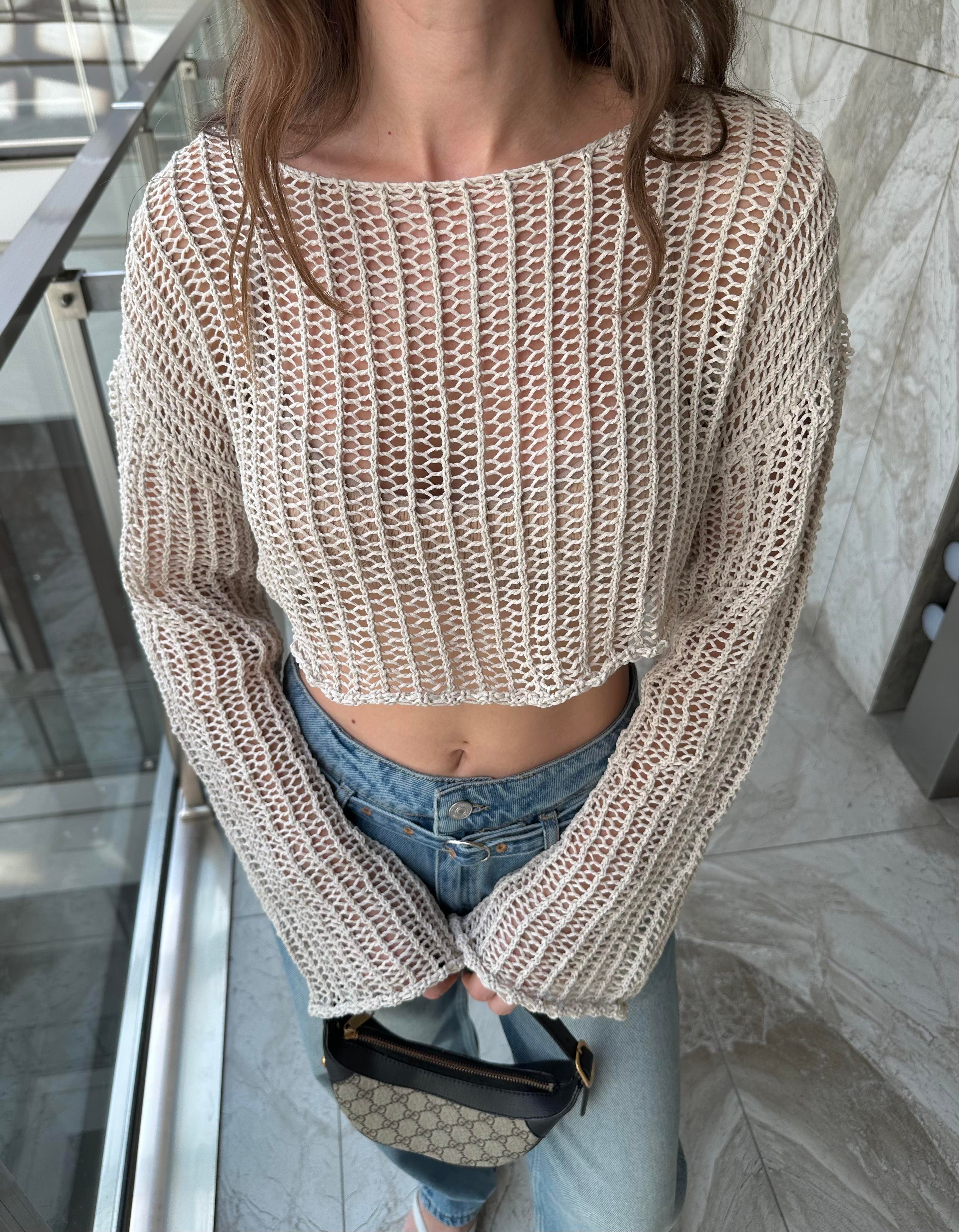 LAYA BEJ ORGANİK TRİKO CROP BLUZ