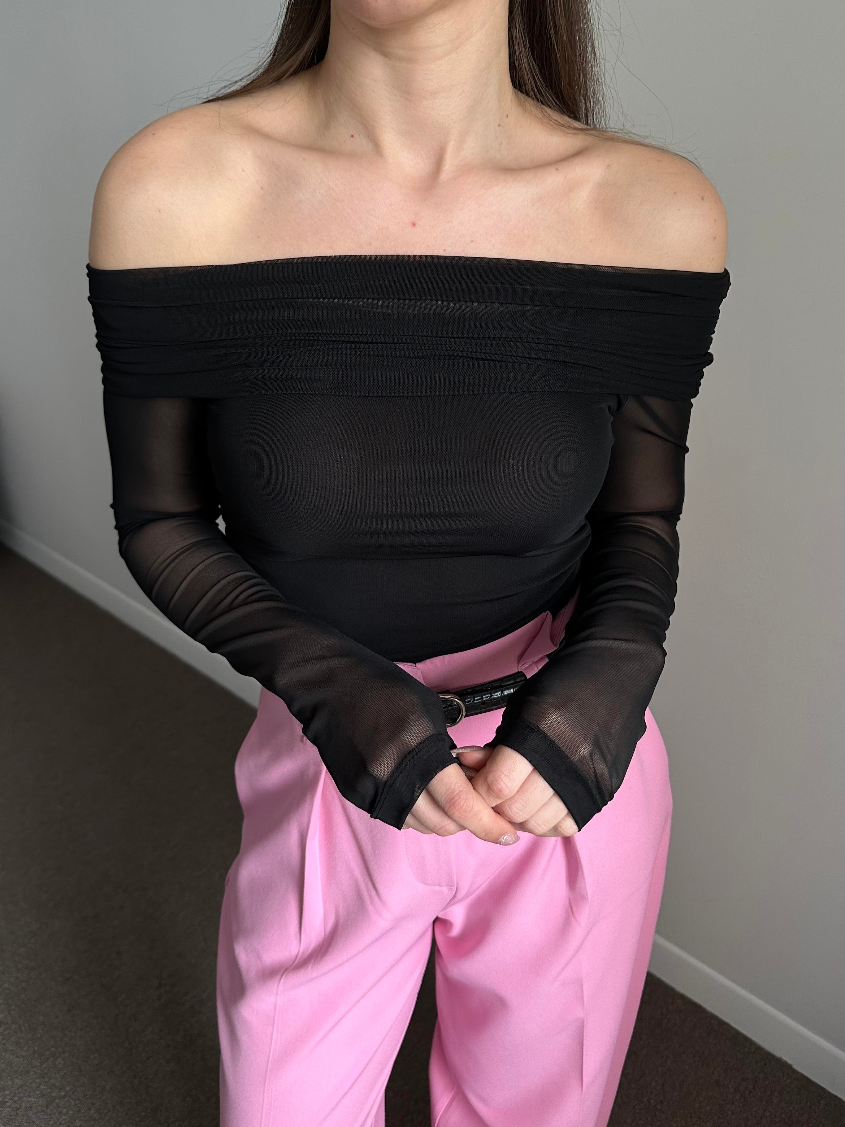 MADONNA YAKA SİYAH TÜL BLUZ