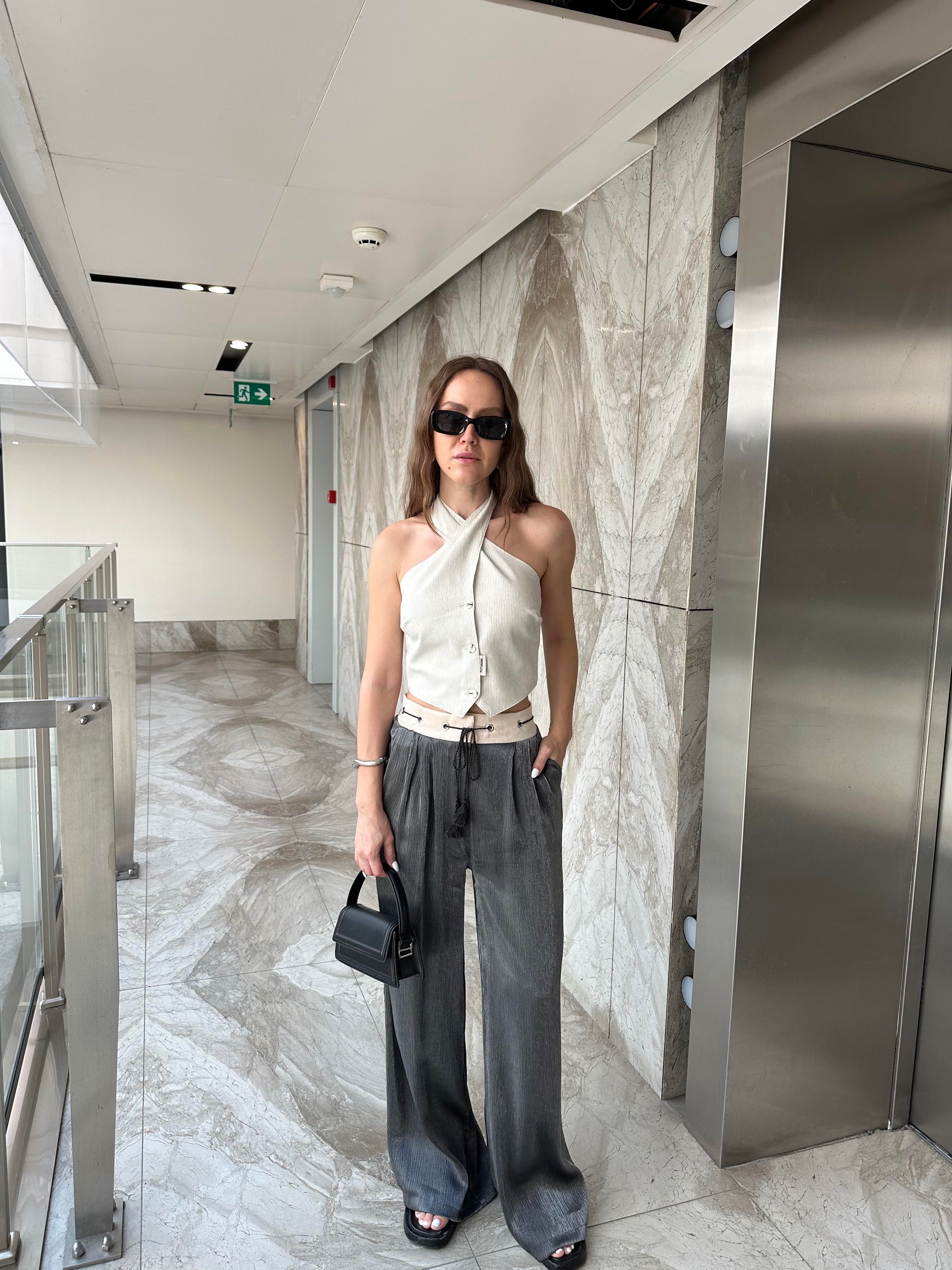 MARKA MODEL ANTRASİT SATEN TASARIM PANTOLON
