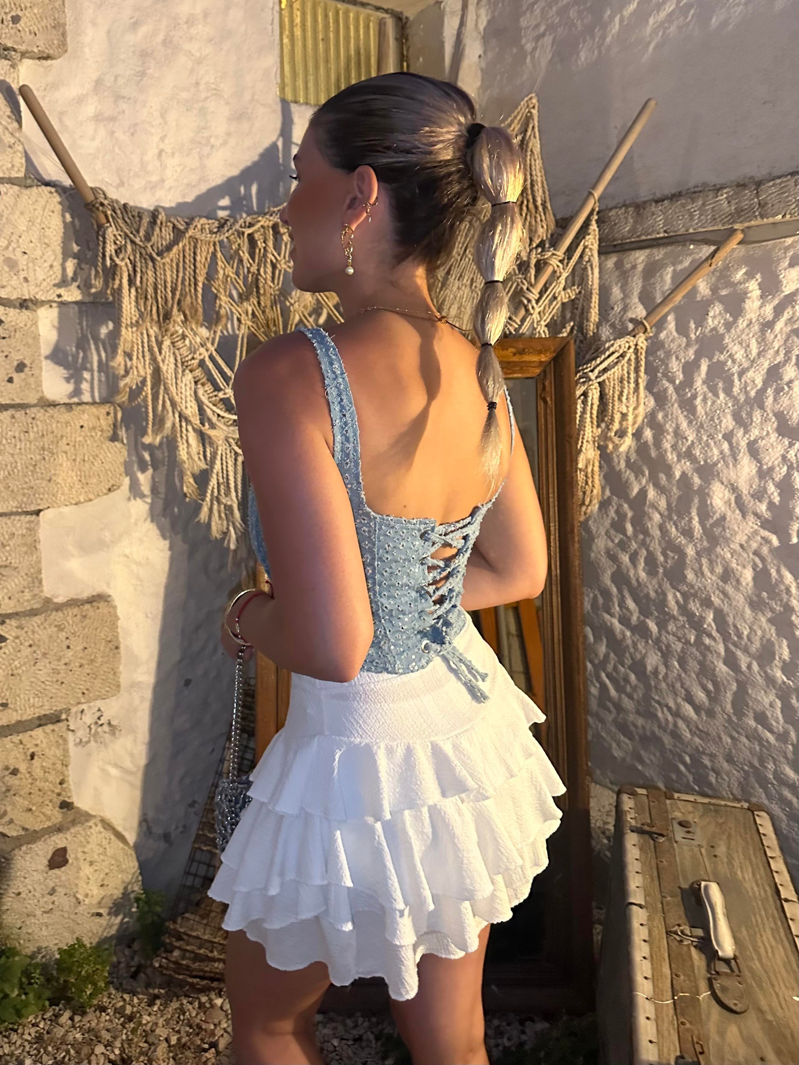 MARKA MODEL ARKASI BAĞLAMALI MAVİ BÜSTİYER