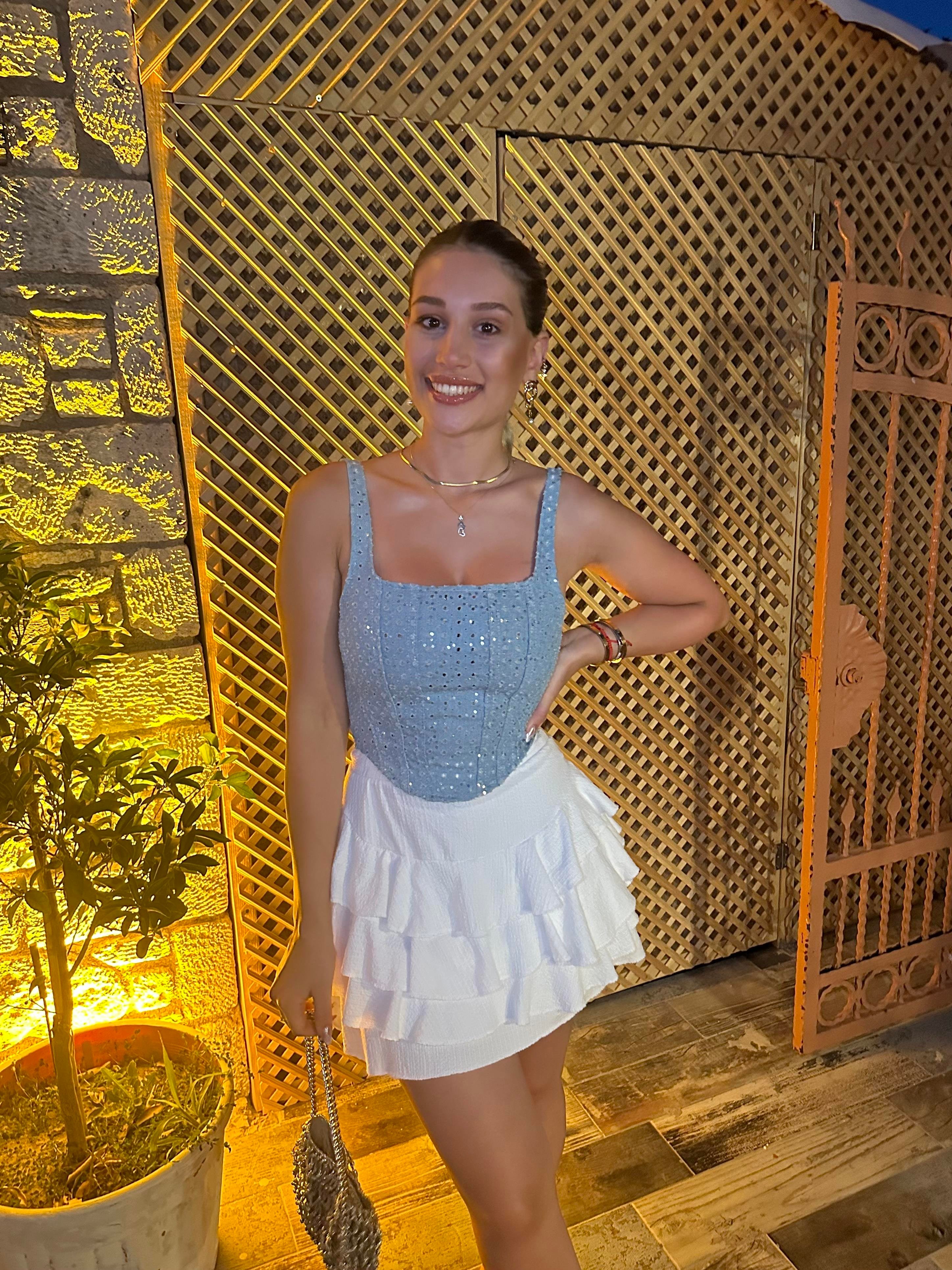 MARKA MODEL ARKASI BAĞLAMALI MAVİ BÜSTİYER