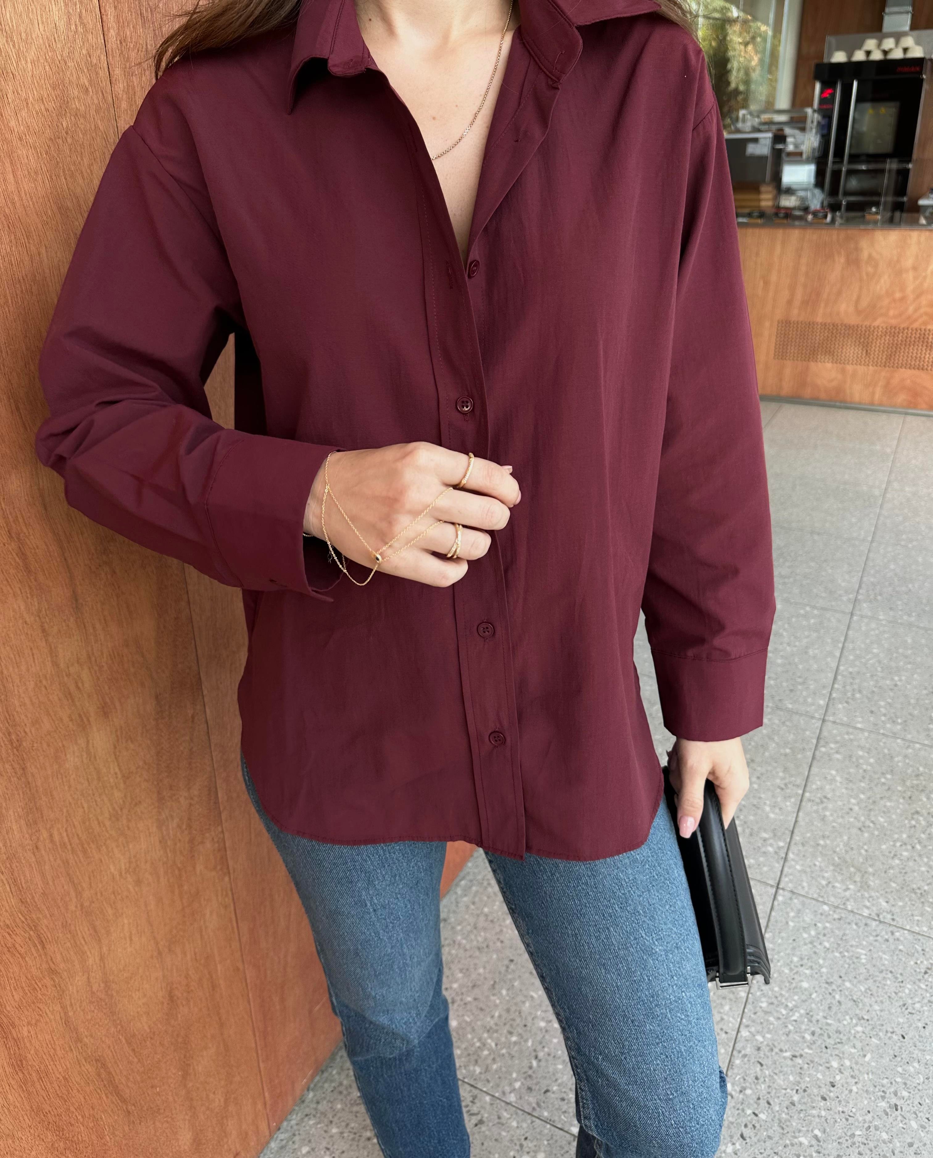 MARKA MODEL BORDO POPLİN PAMUKLU GÖMLEK