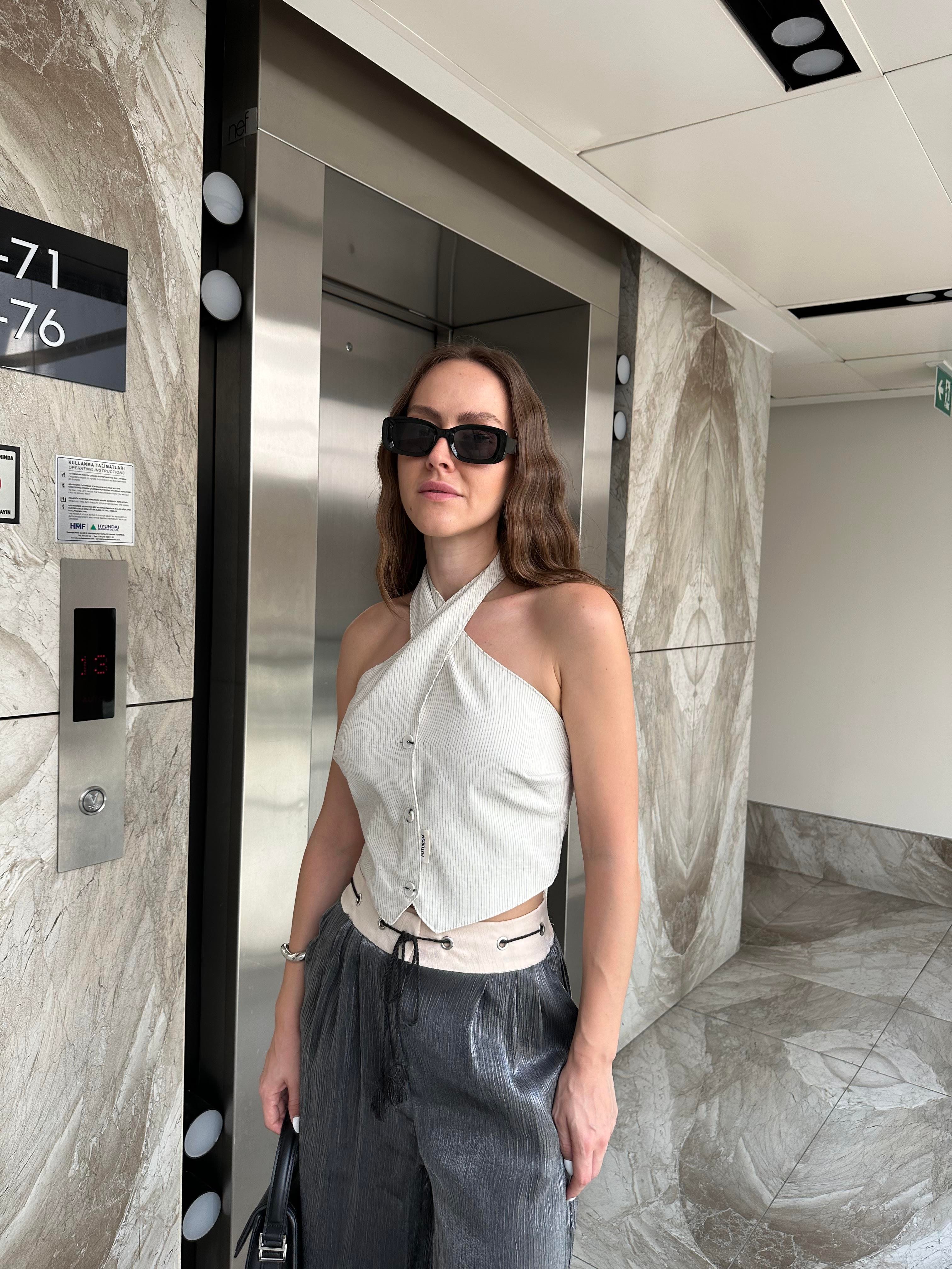 MARKA MODEL NATUREL KETEN ÇİZGİLİ BLUZ