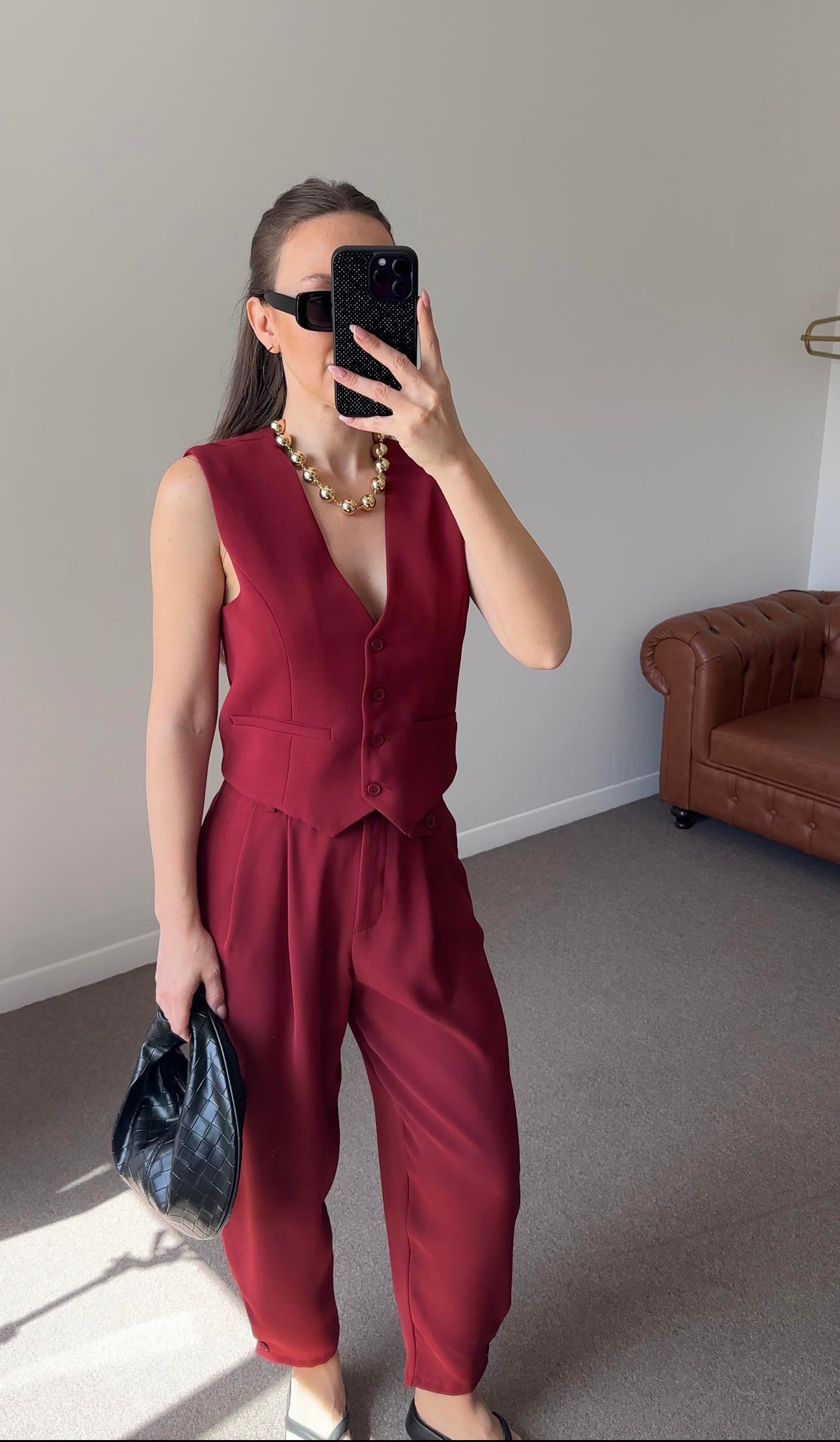 MARKA MODEL PREMIUM BORDO ŞALVAR PANTOLON