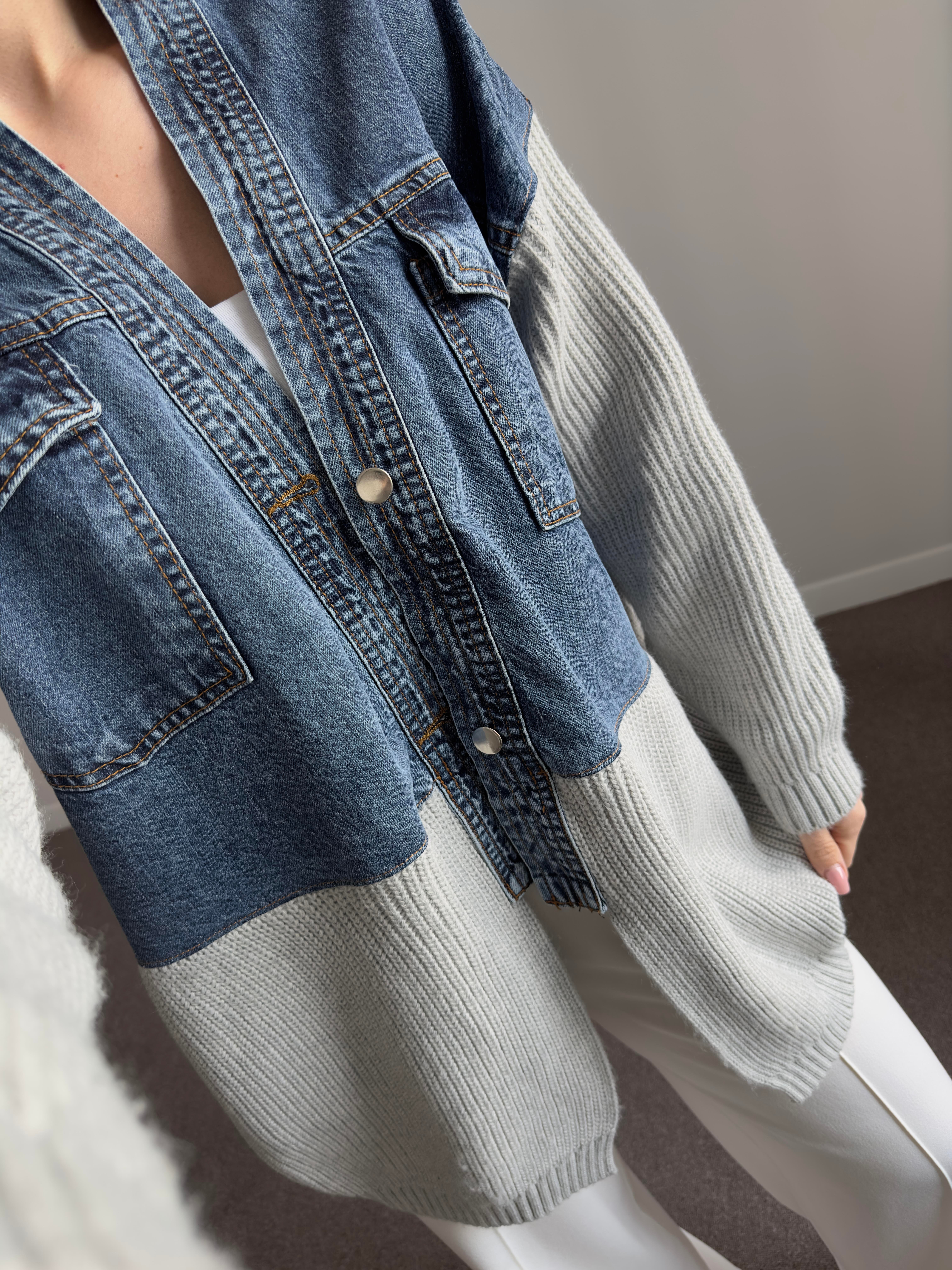 TWİST MODEL GRİ TRİKO JEAN CEKET 