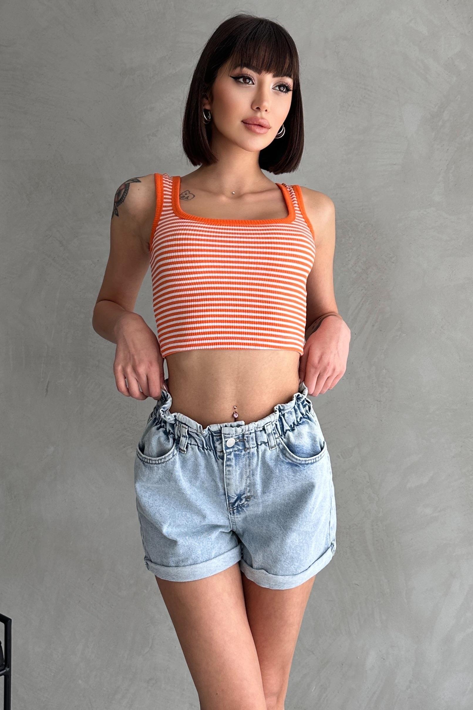 Beli Lastikli Pileli Duble Paça Denim Şort 