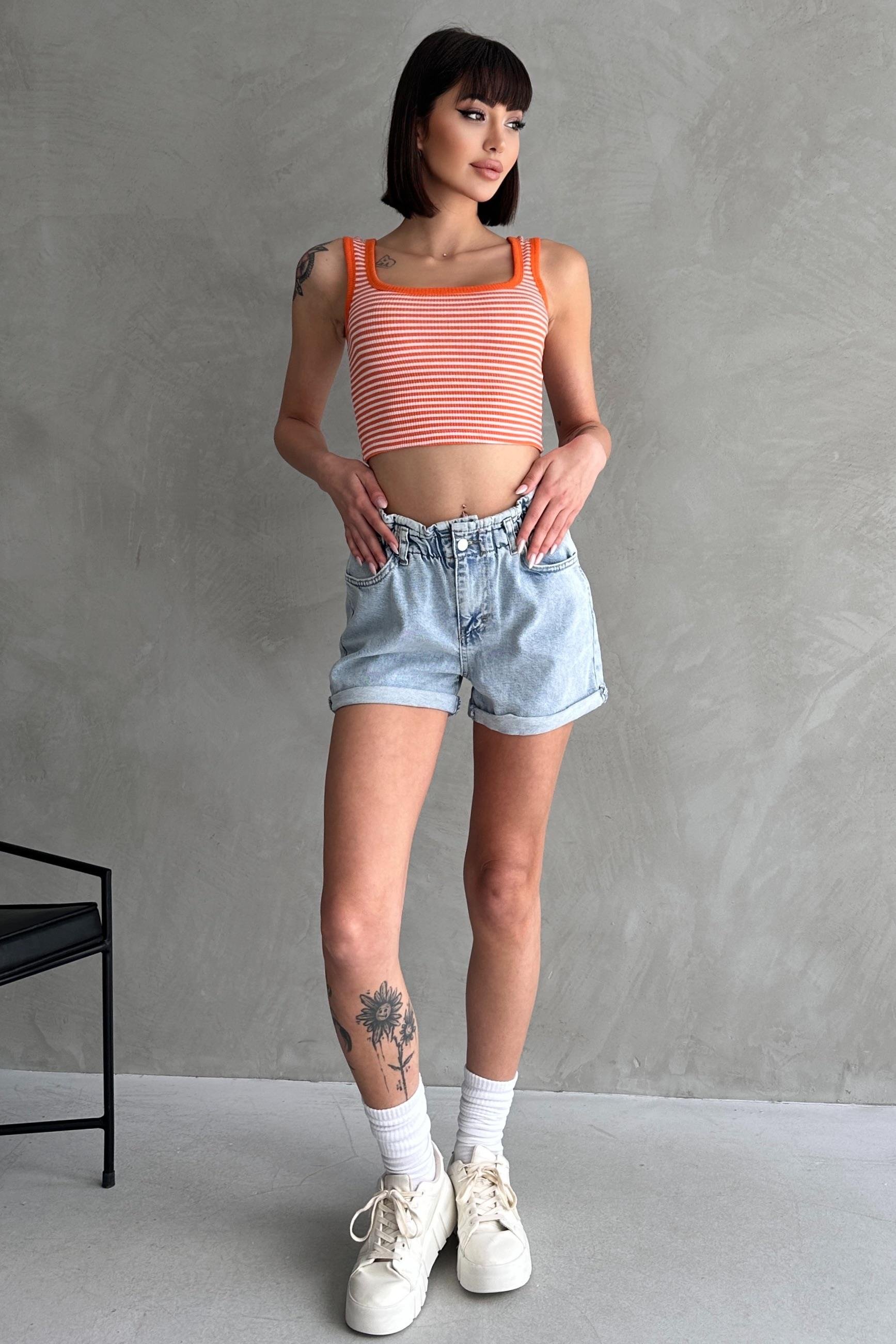 Beli Lastikli Pileli Duble Paça Denim Şort 
