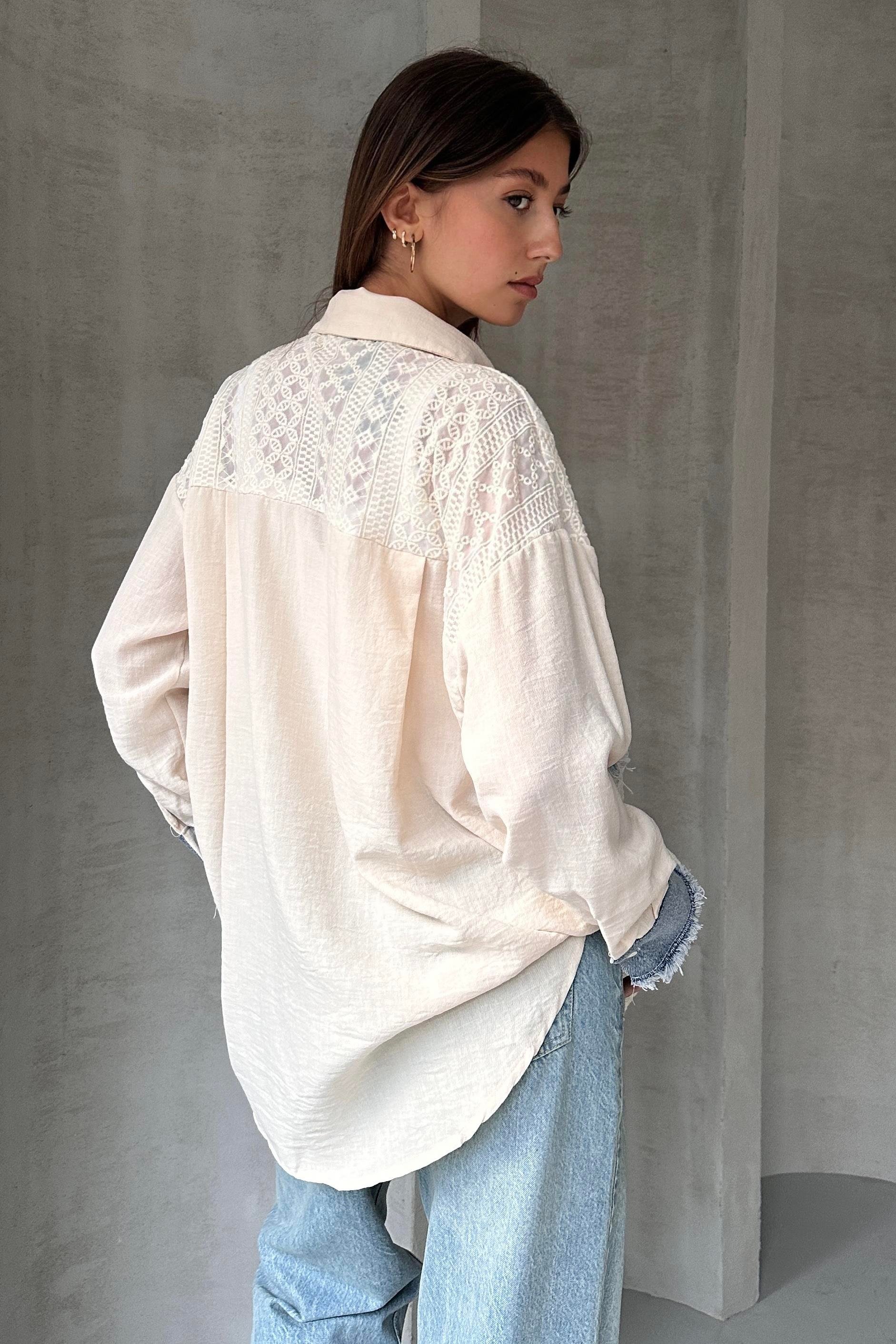 Denim Detaylı Garnili Gömlek