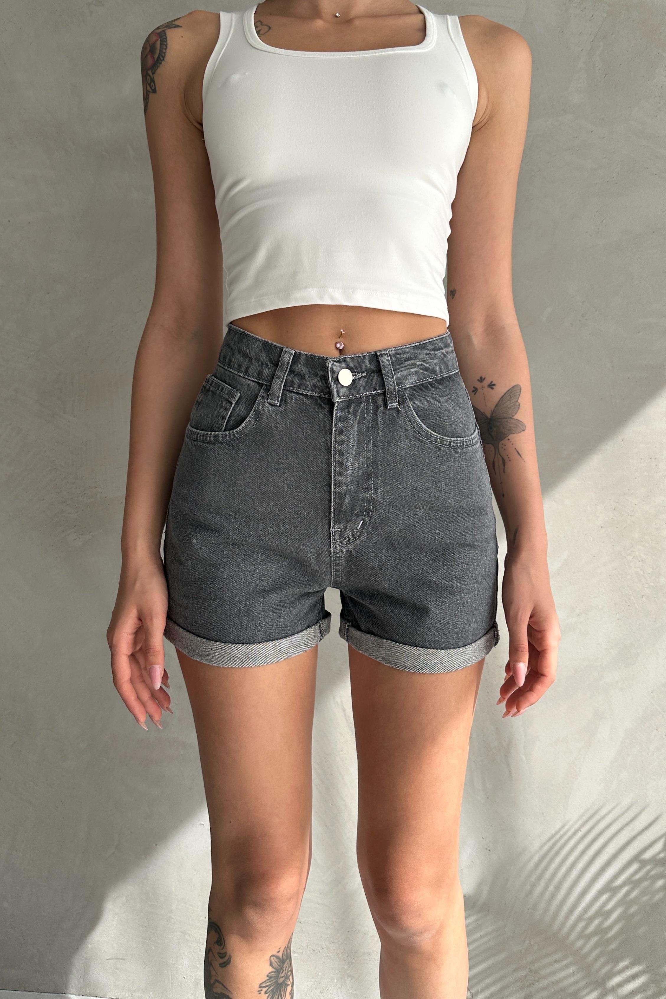 Duble Paça Kısa Düz Denim Şort