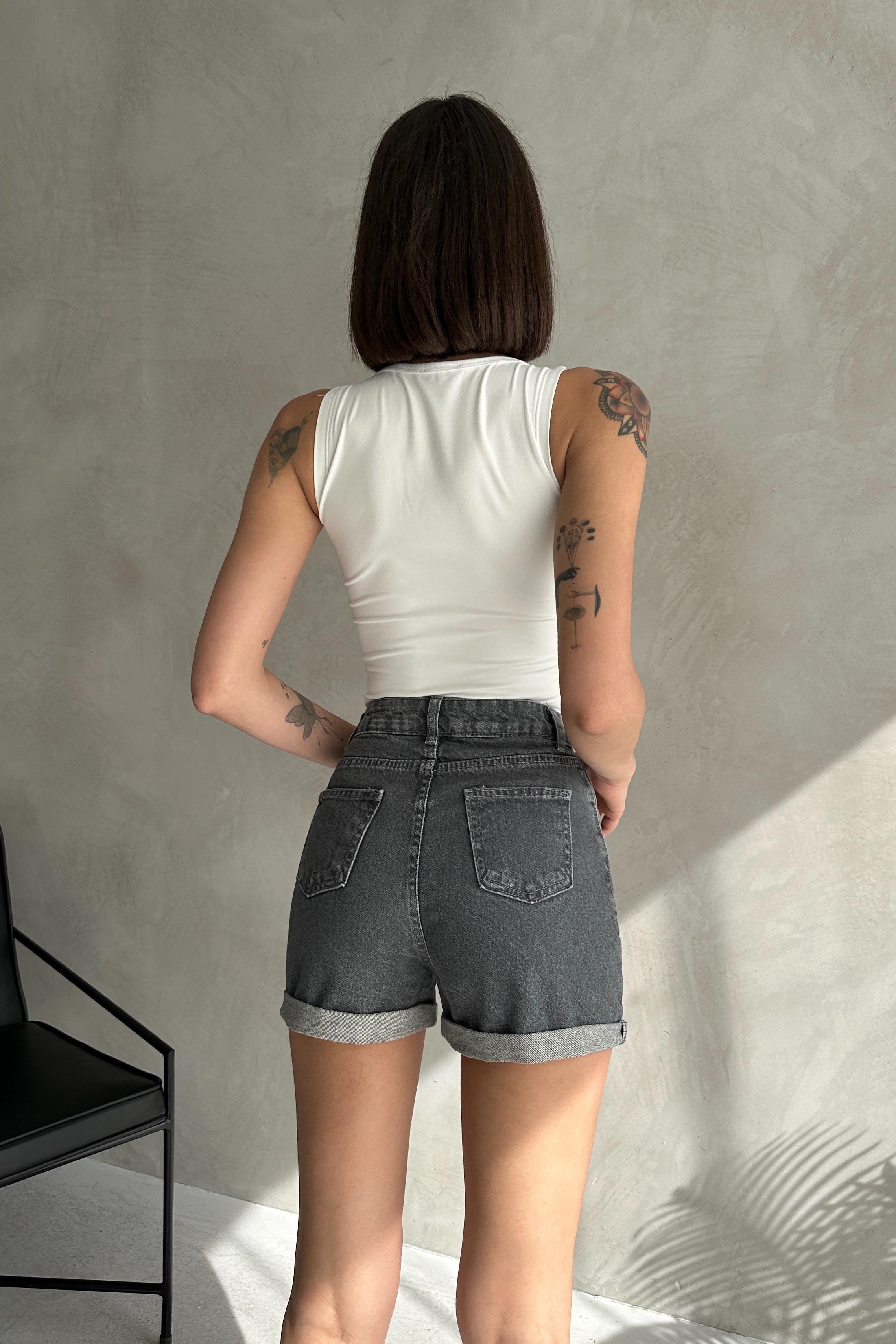 Duble Paça Kısa Düz Denim Şort