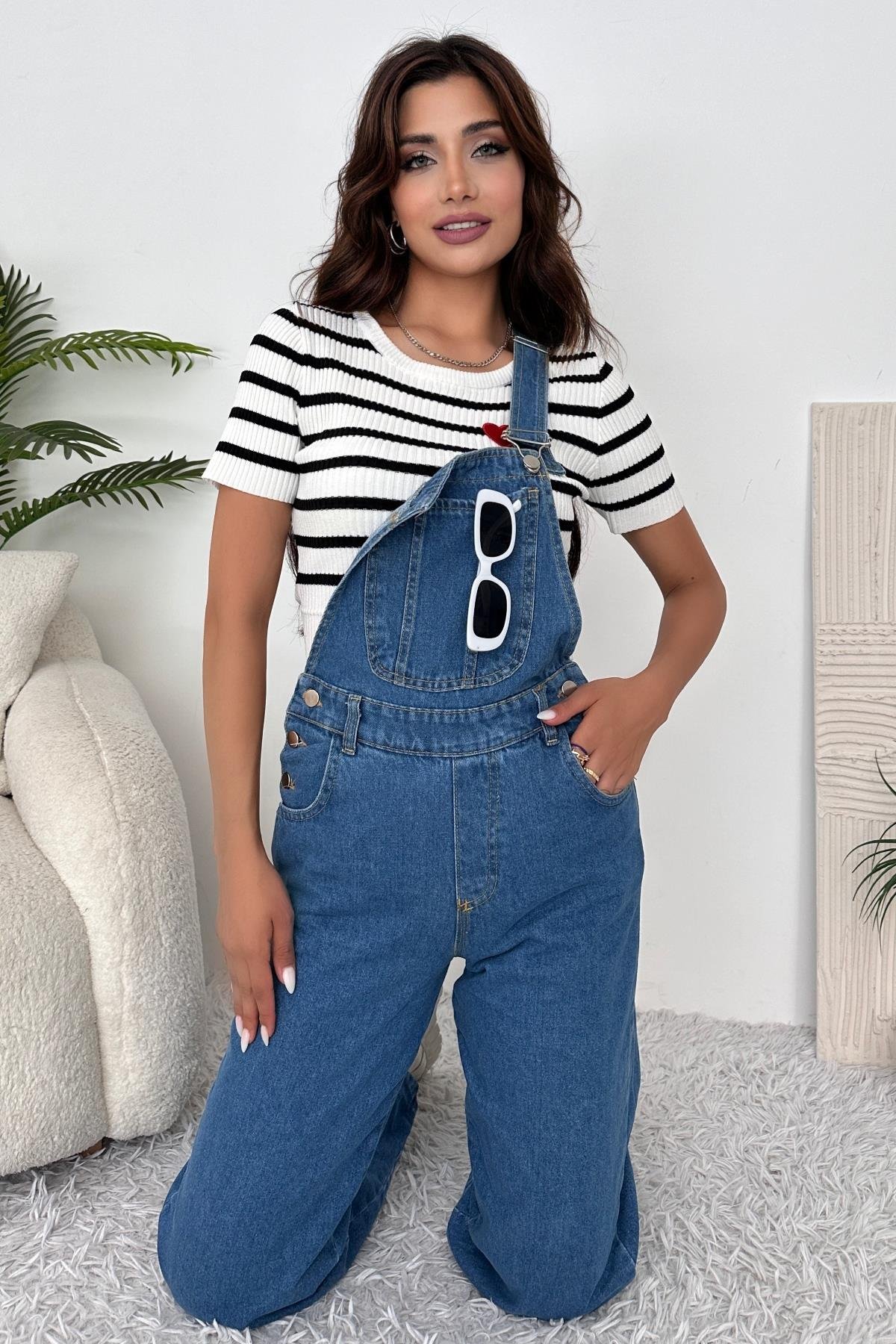 Kadın Denim Bahçıvan Salopet Tulum