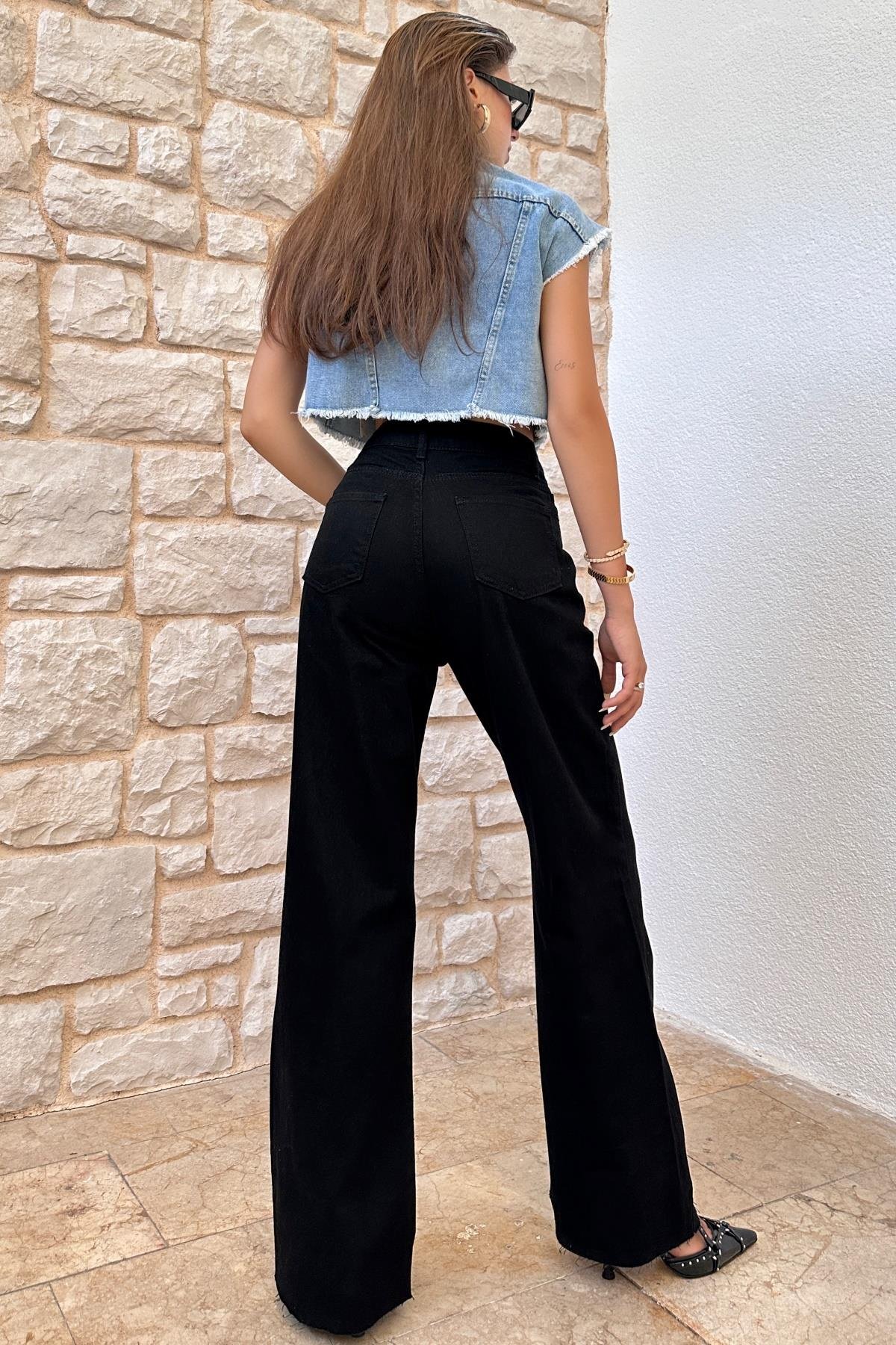 Kadın Dikişsiz Paça Yüksek Bel Jean Pantolon
