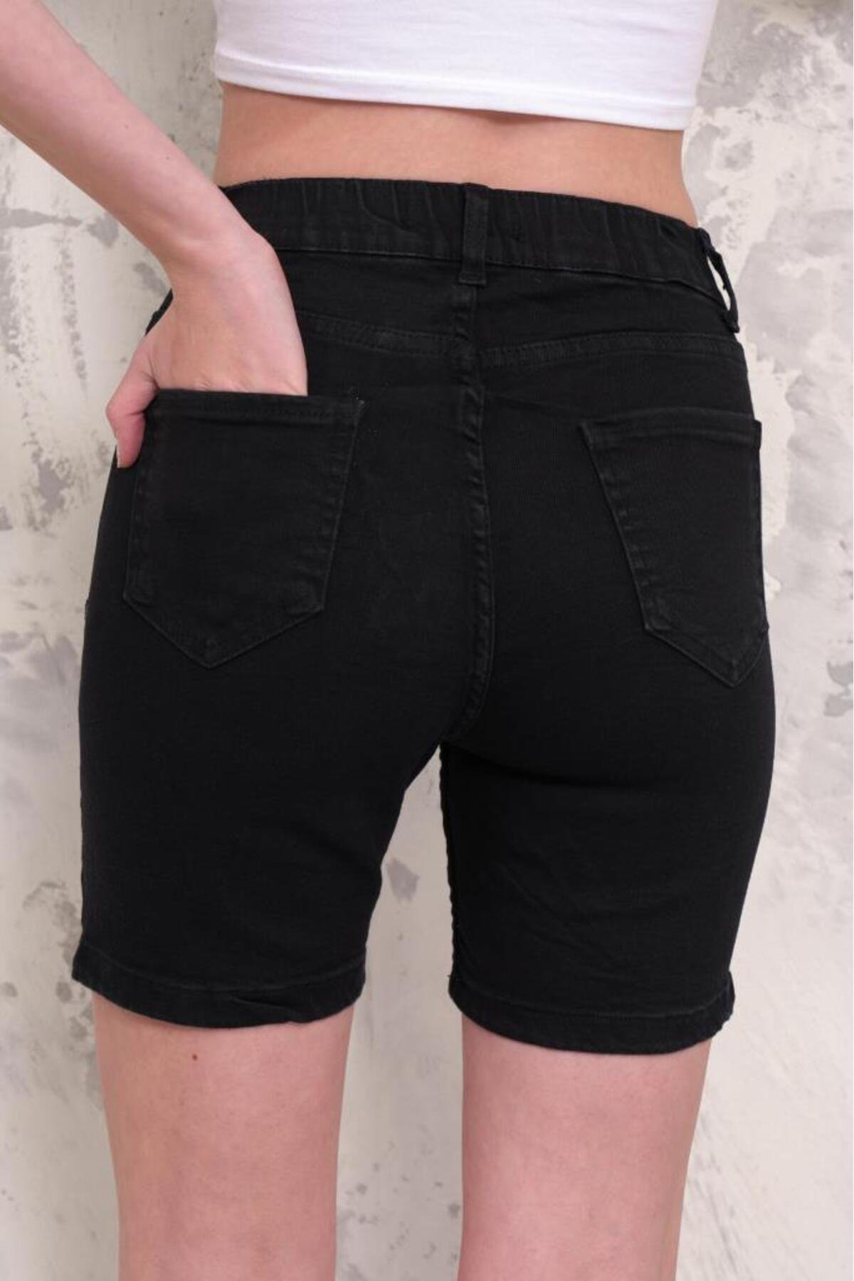 Kadın Likralı Düz Paça Denim Kısa Şort