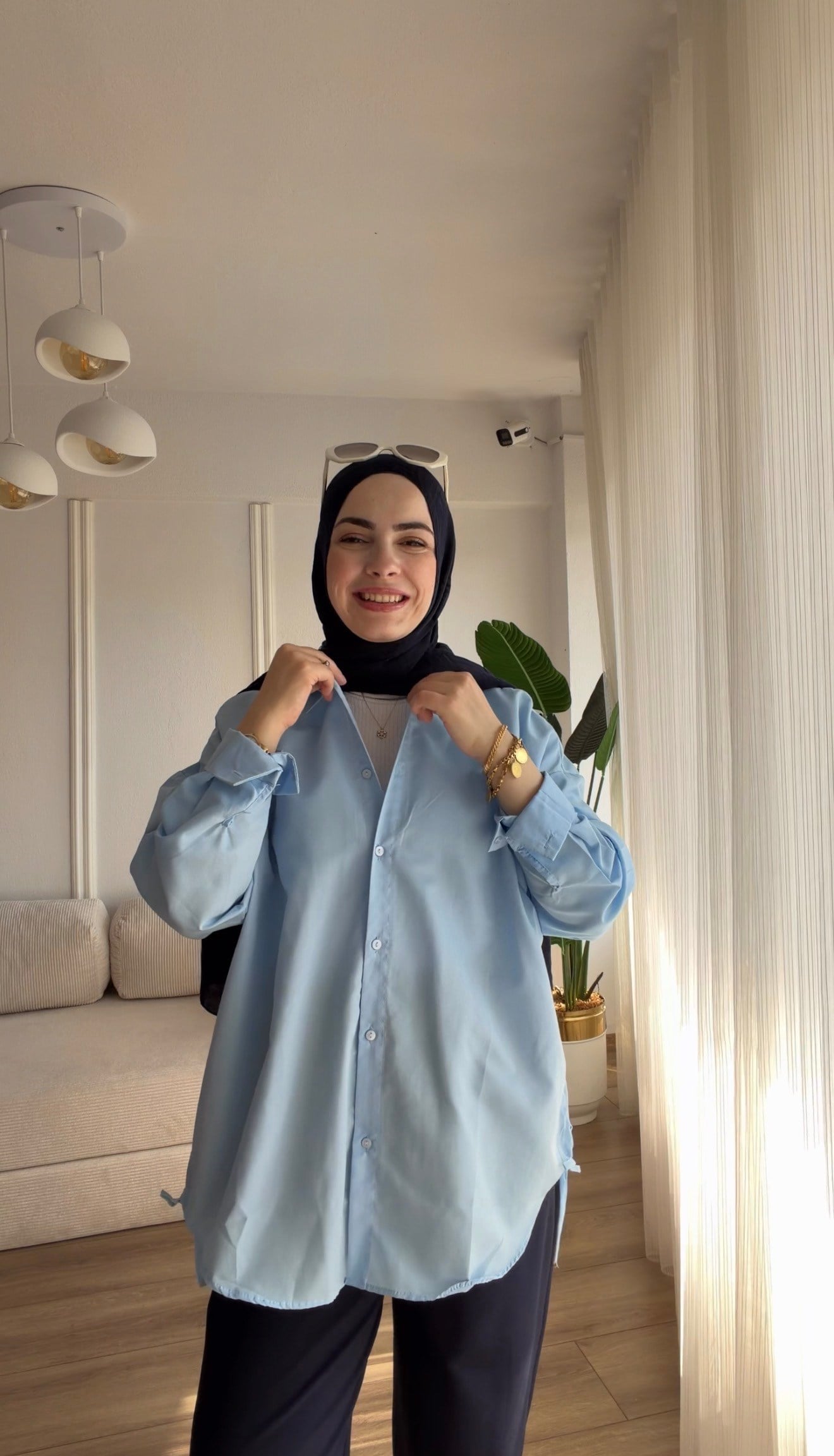 BEBE MAVİSİ OVERSİZE GÖMLEK