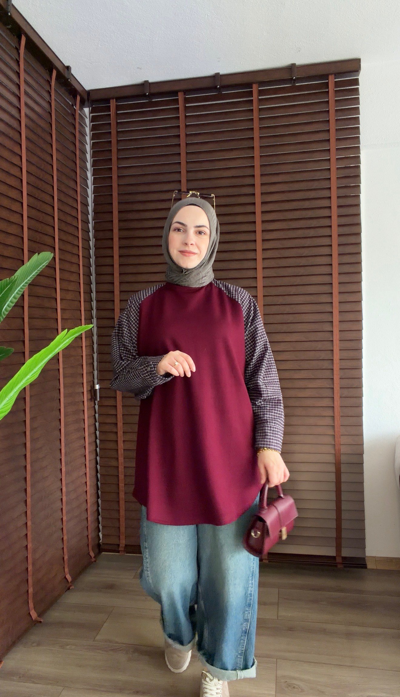 BORDO EKOSE DETAYLI SALAŞ OYSHO SWEATSHORT 