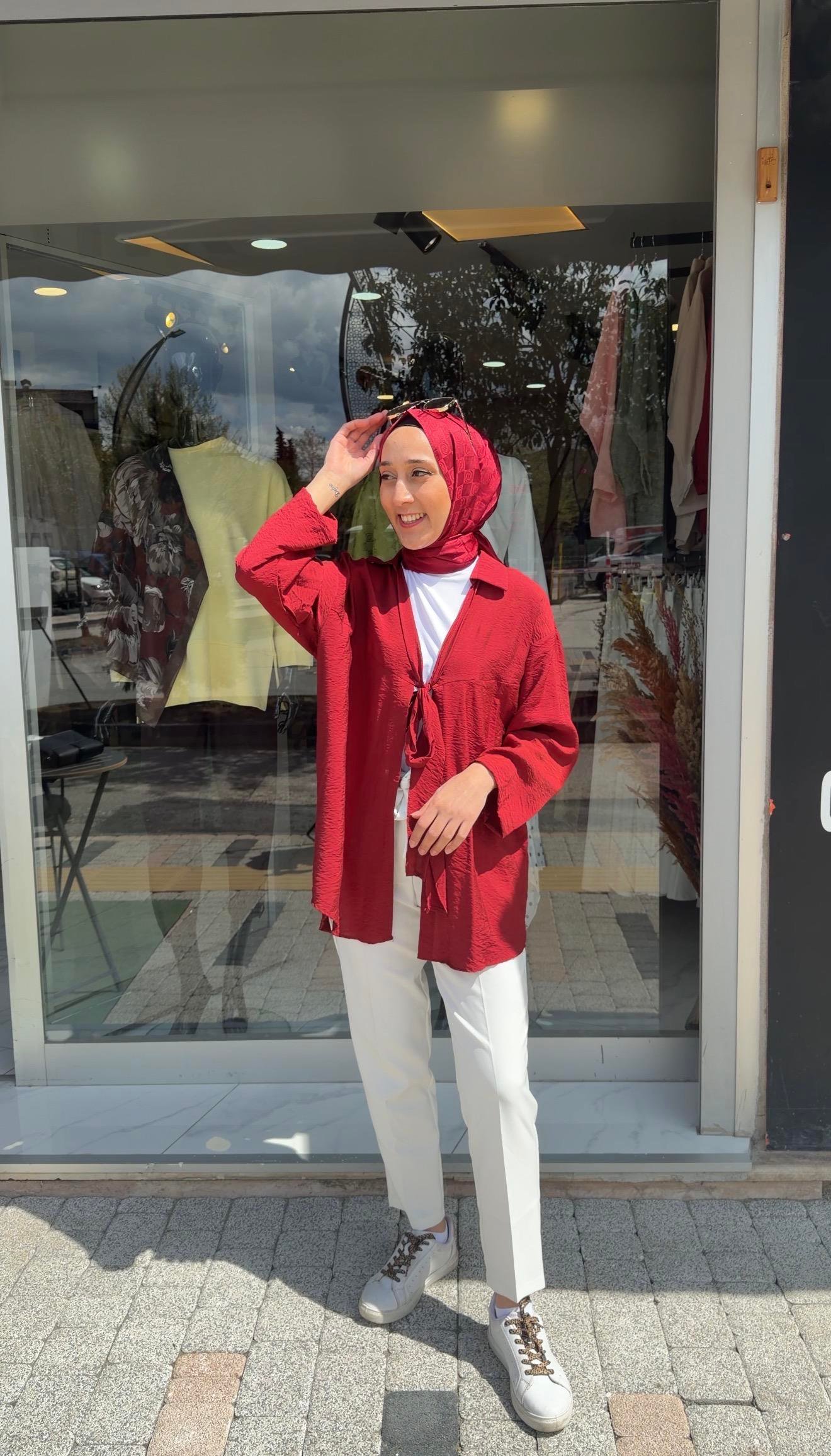 BORDO RENK ÖNDEN BAĞLAMALI COTTON KUMAŞ KİMONA 