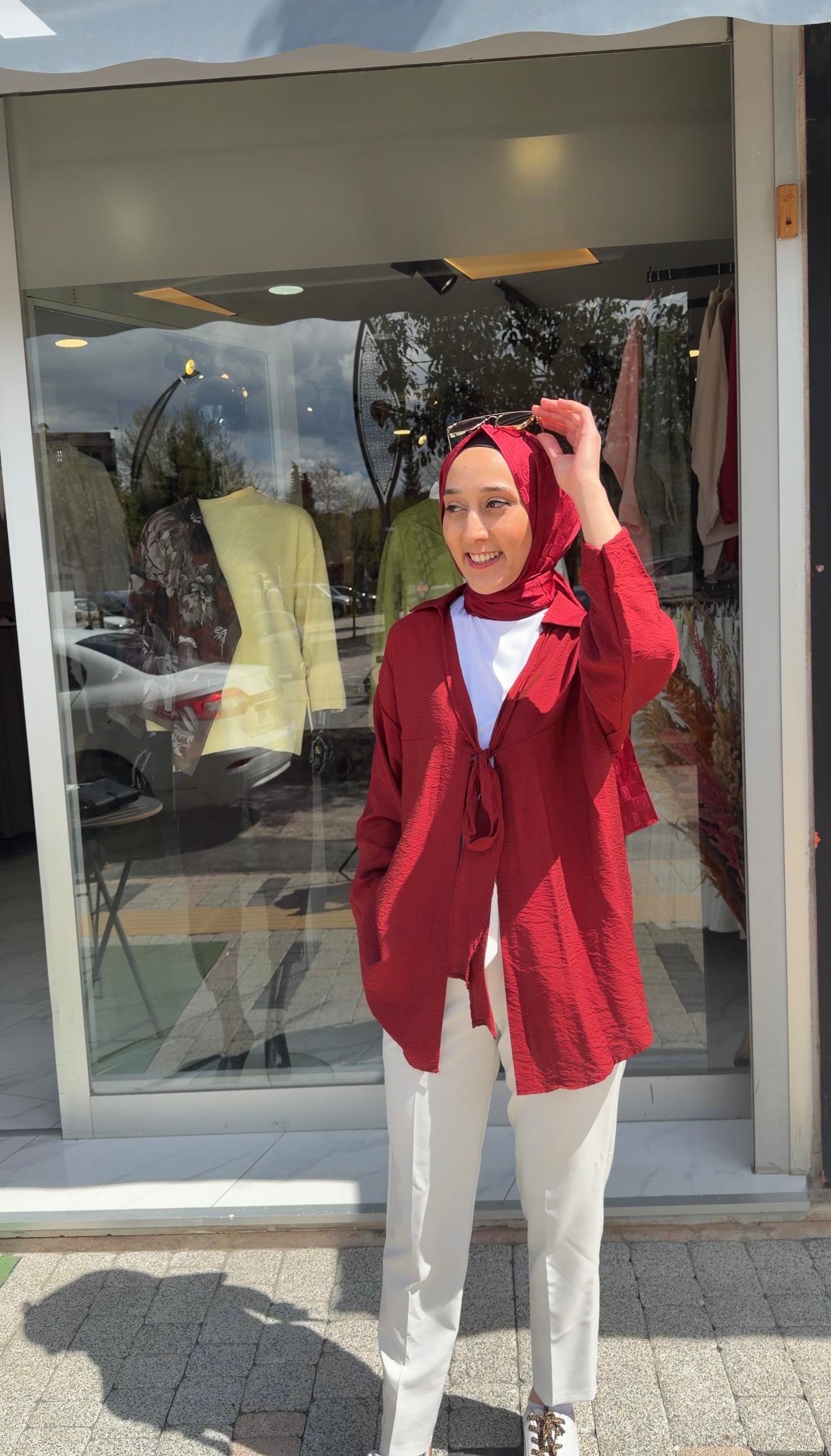 BORDO RENK ÖNDEN BAĞLAMALI COTTON KUMAŞ KİMONA 